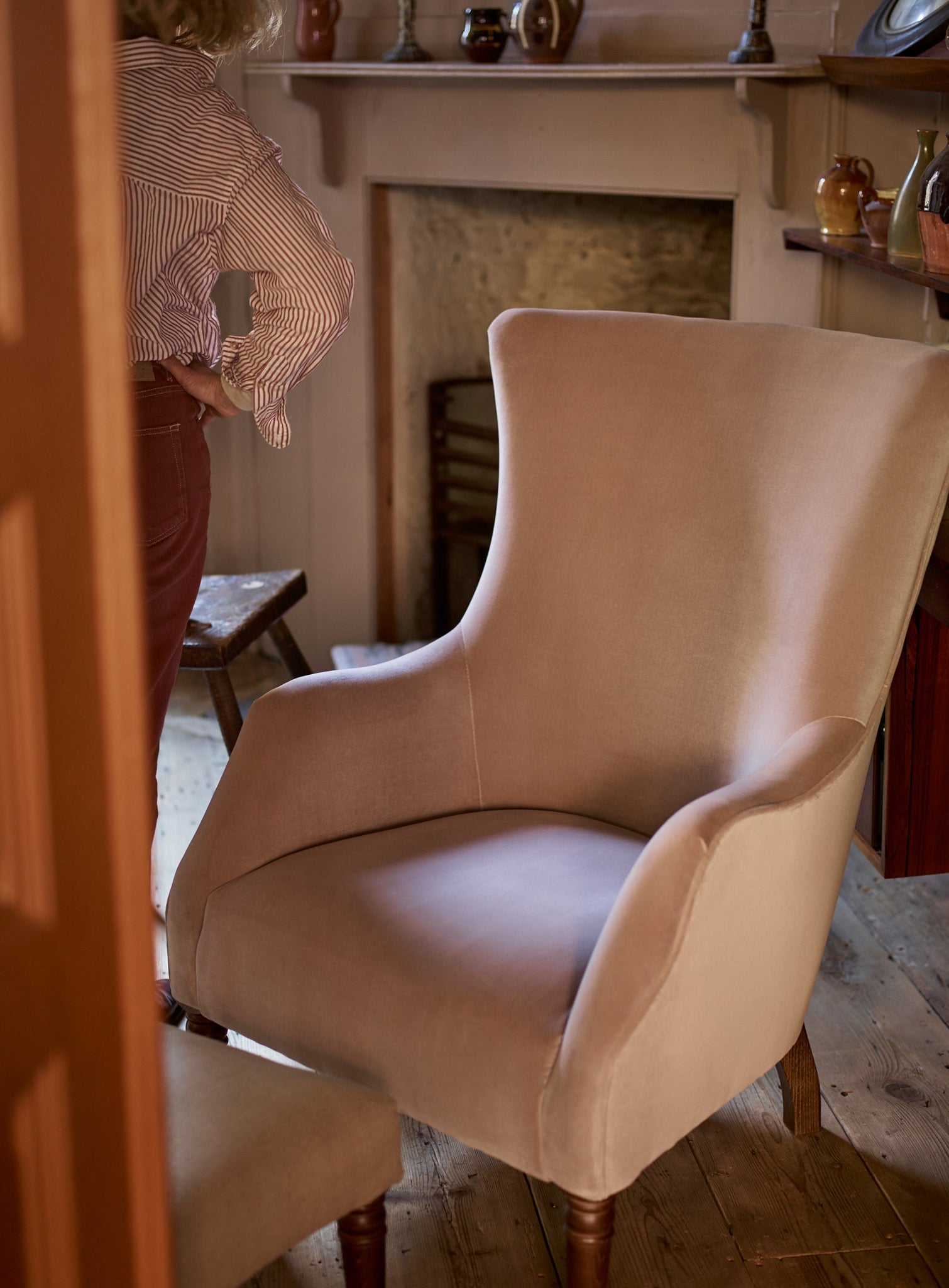 Bromley Wingback Chair, Clover Velvet (Black Legs)