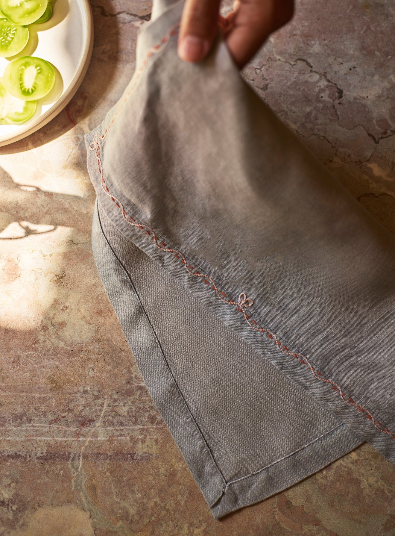 Embroidered Linen Napkin,Powder Blue Rowen & Wren