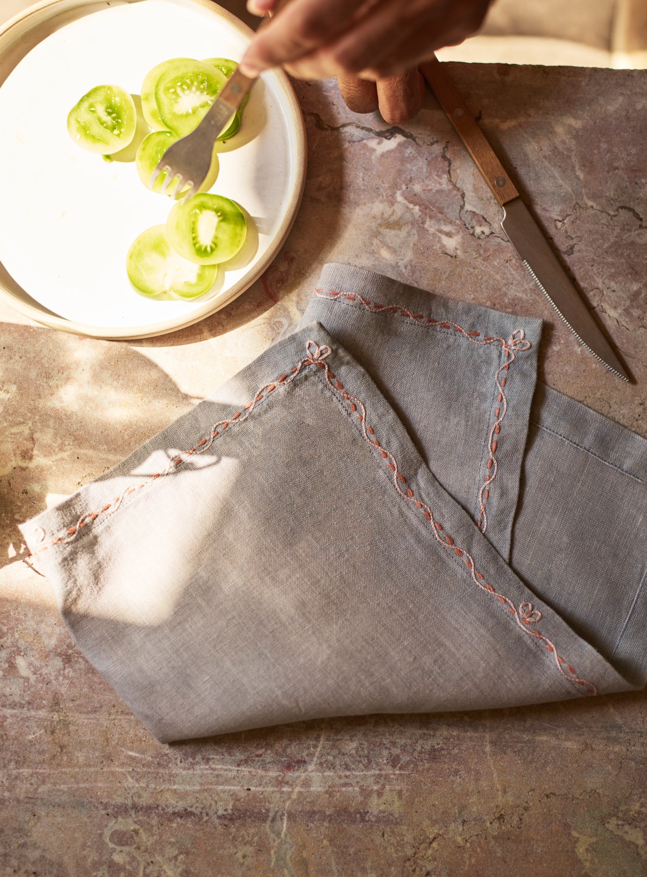 Embroidered Linen Napkin,Powder Blue | Rowen & Wren