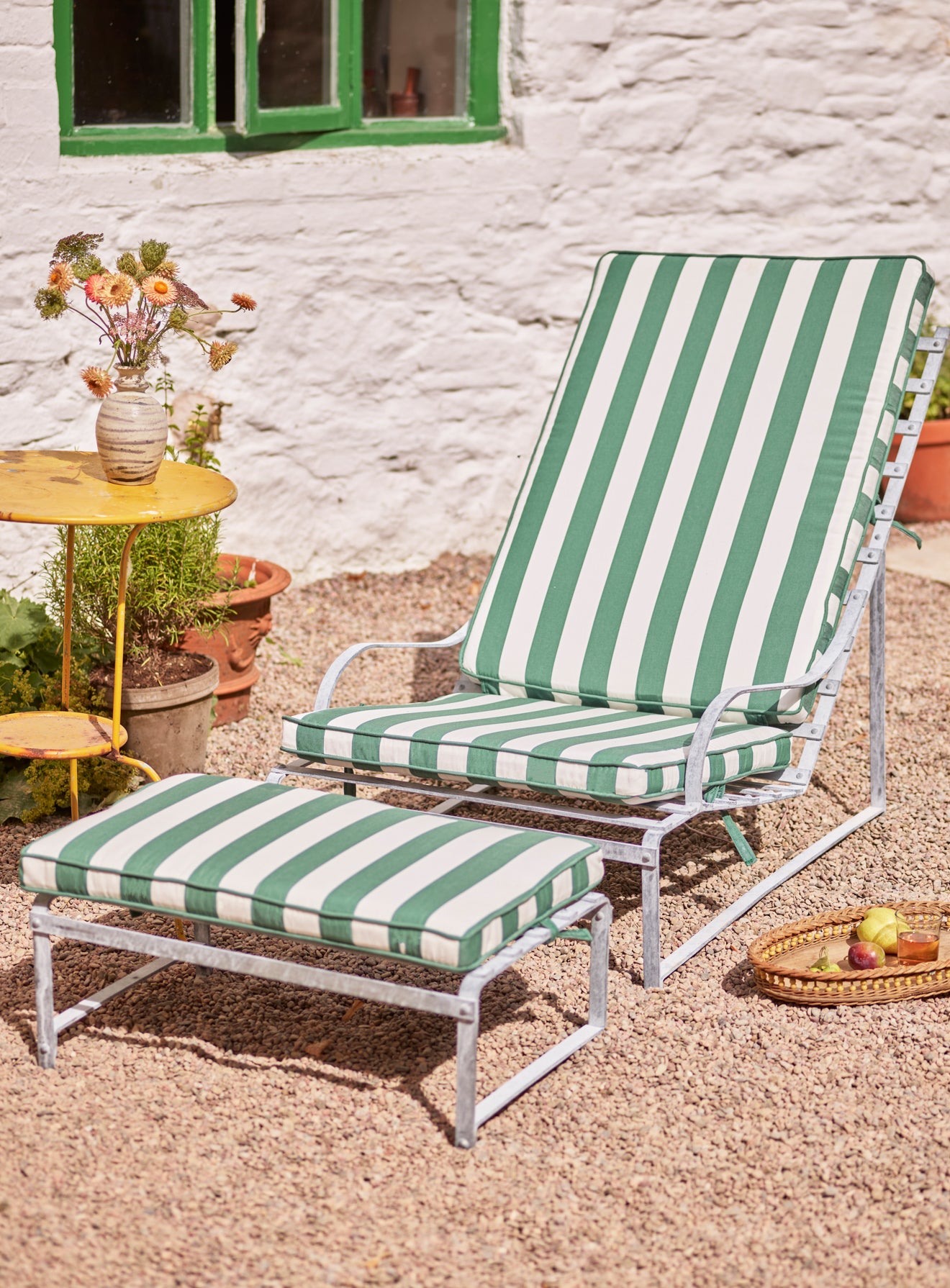 Sudbury Sun Lounger Cushion, Green Awning Stripe