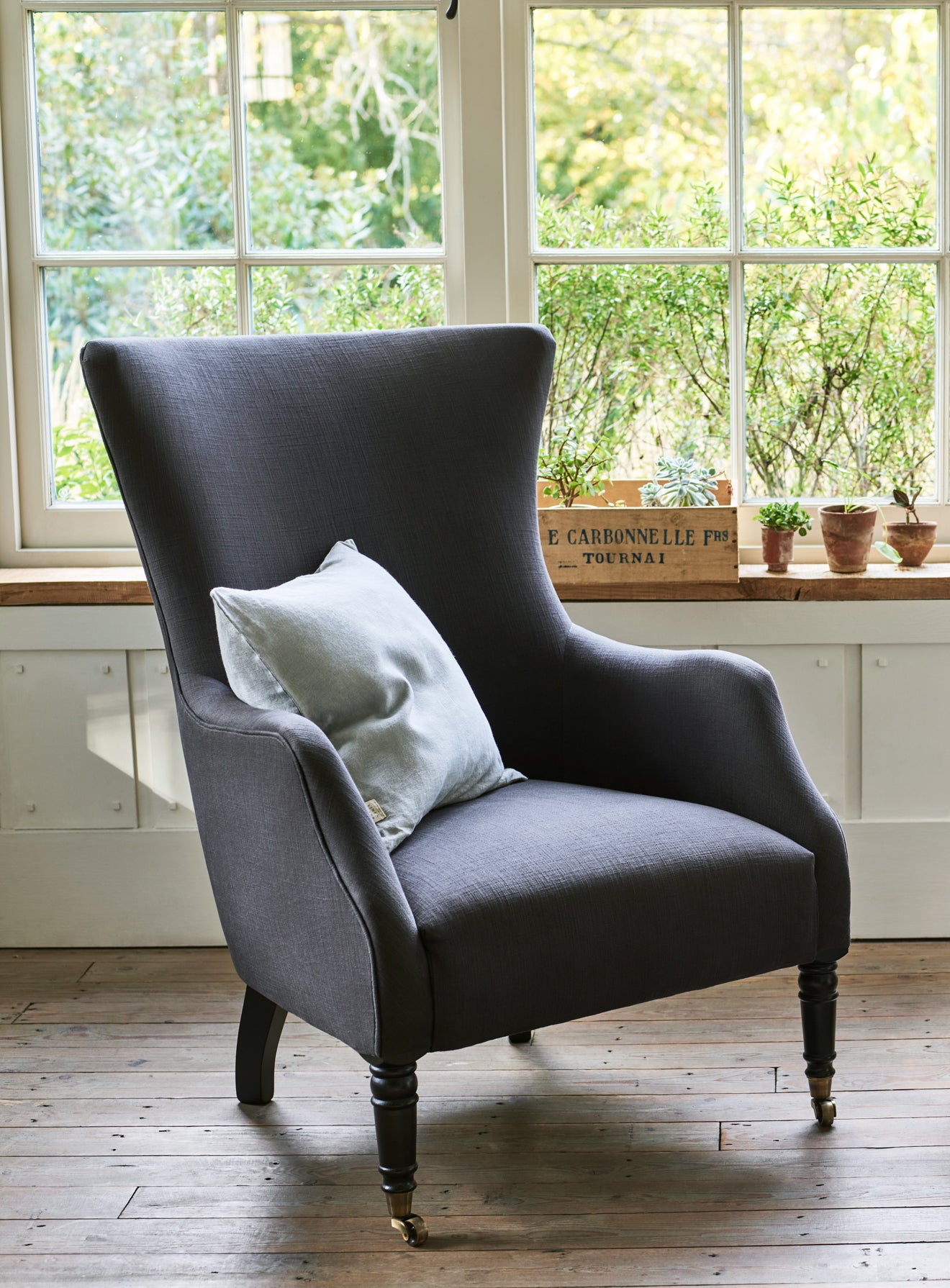 Bromley Wingback Chair, Charcoal Cotton