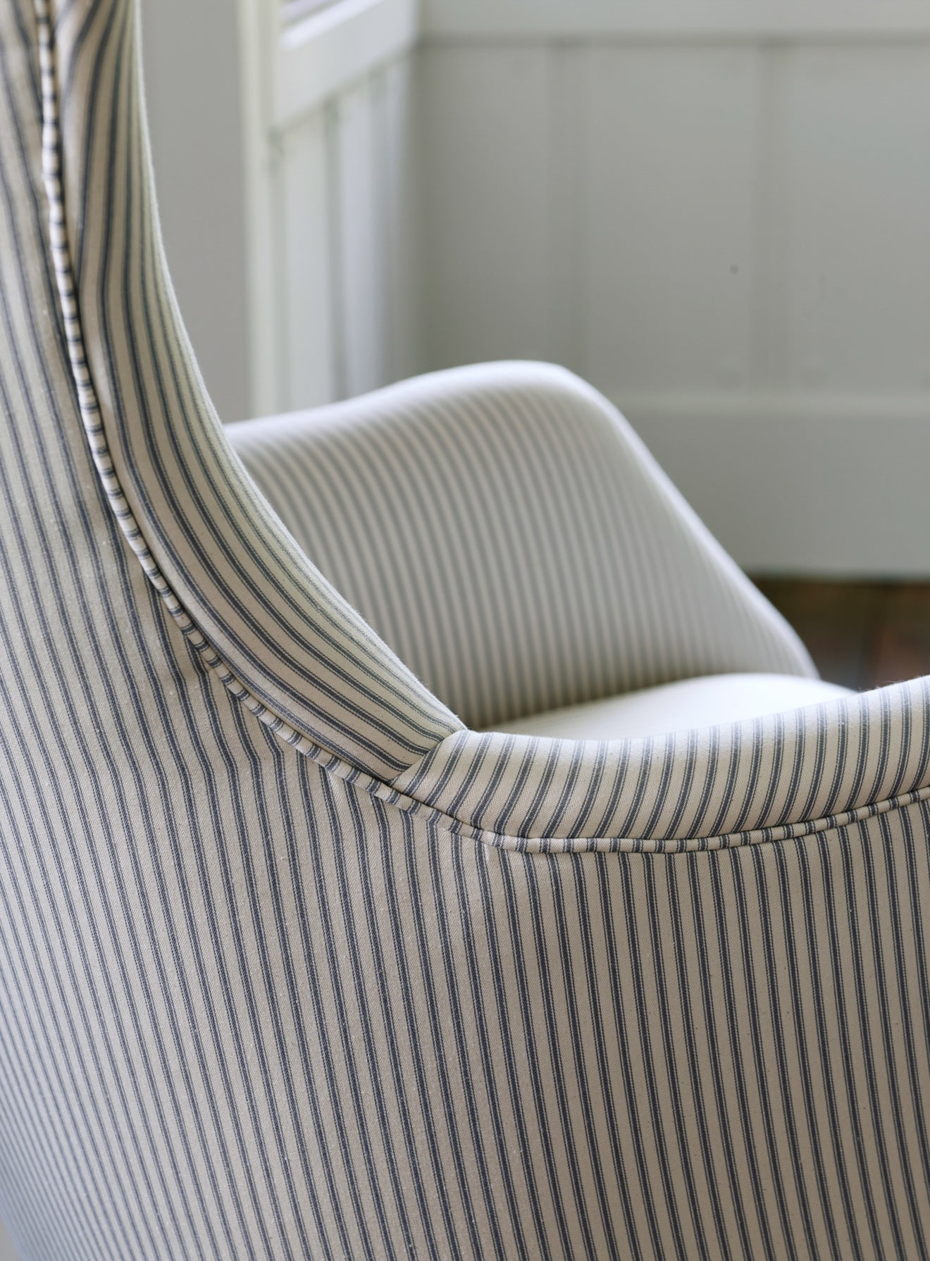 Bromley Wingback Chair, Grey Ticking Stripe
