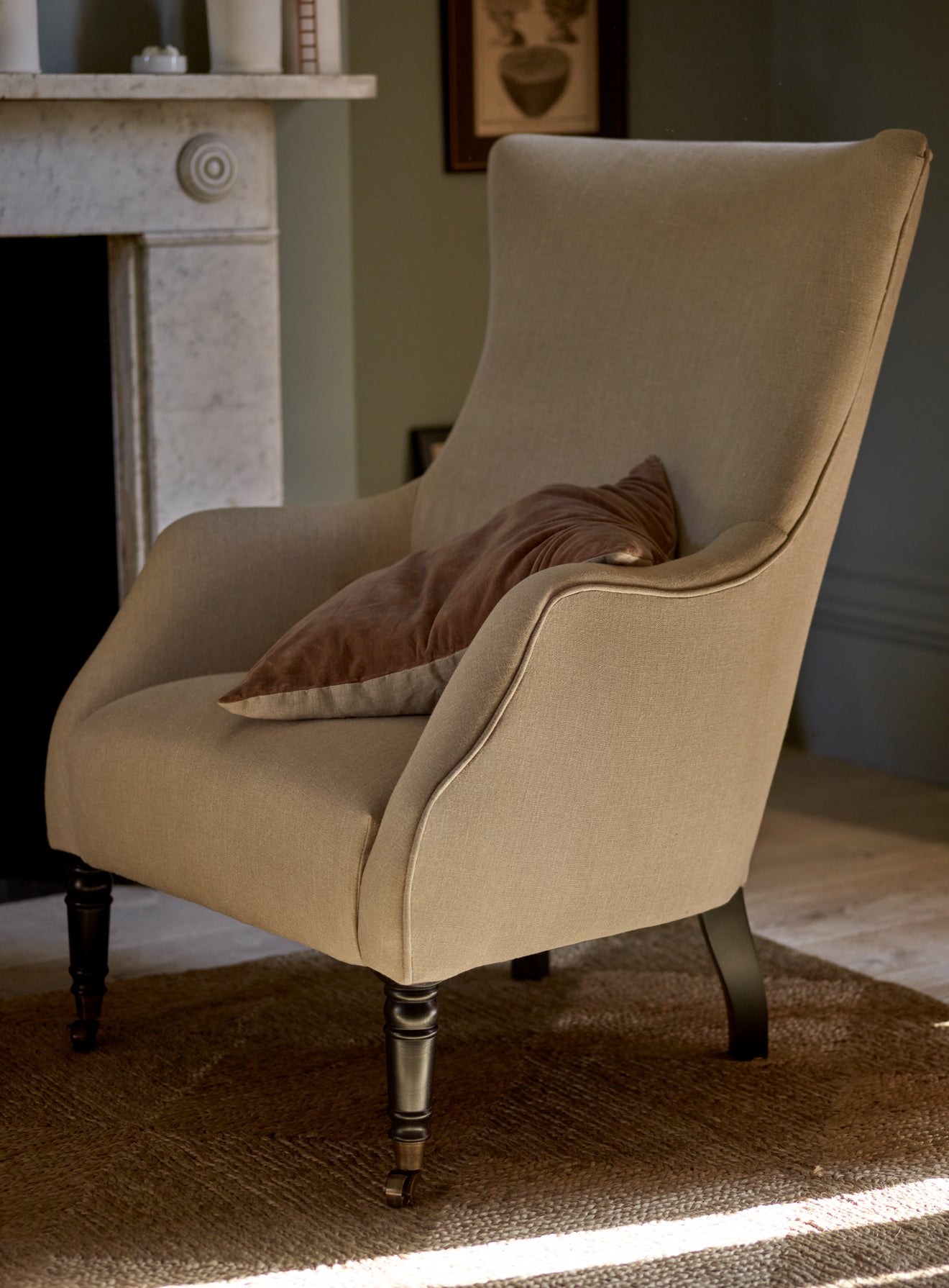 Bromley Wingback Chair, Natural Linen