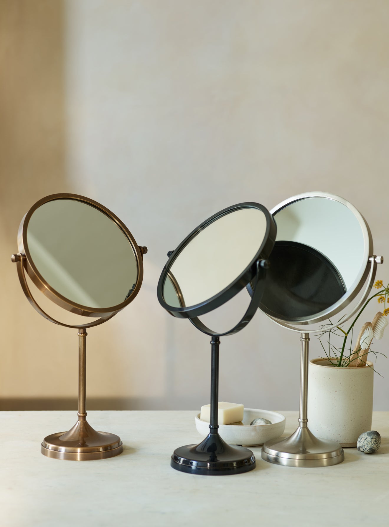 Bilton Pedestal Mirror, Antique Brass
