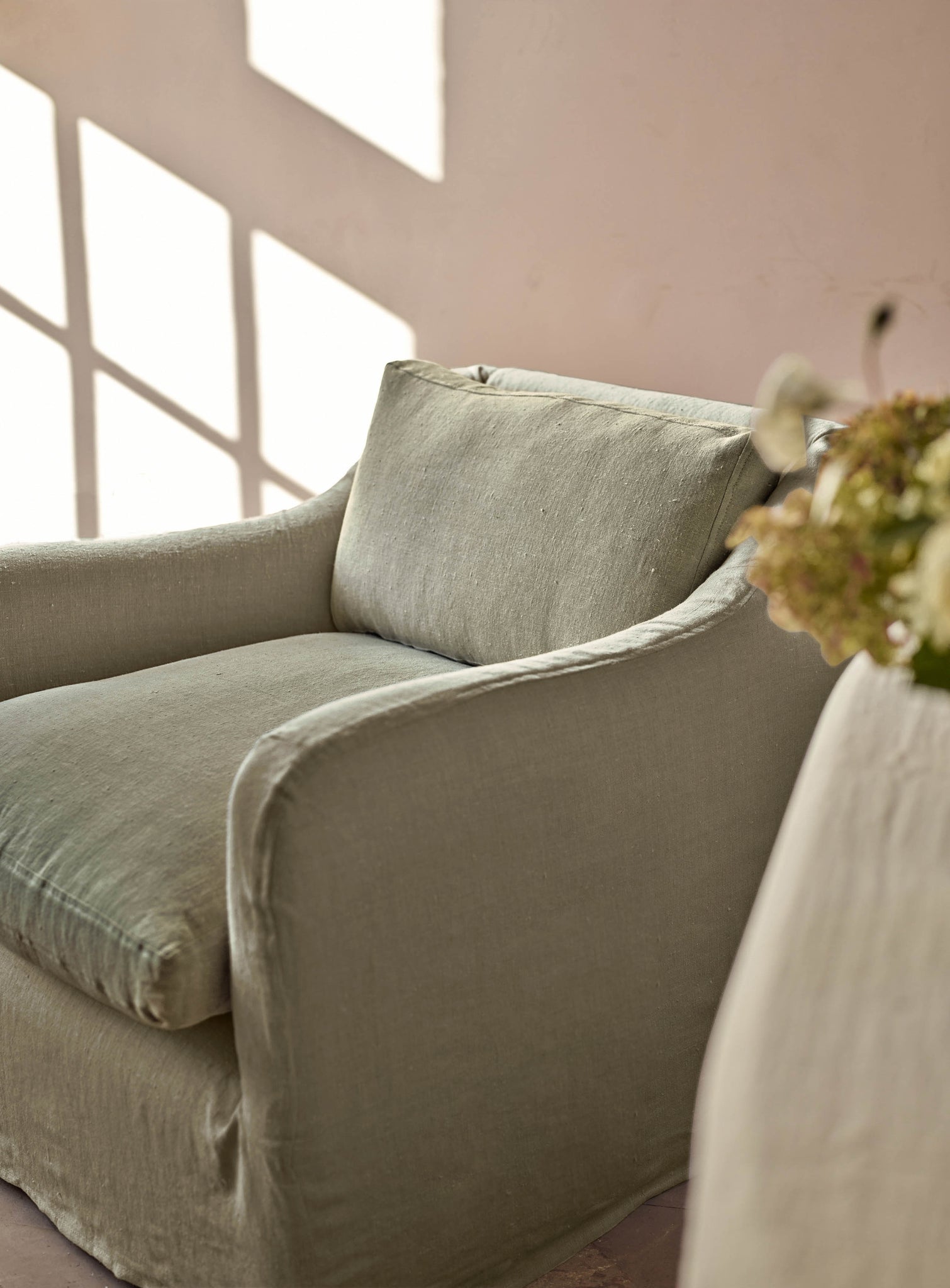 Warren Loose Cover Armchair, Leaden Grey Linen