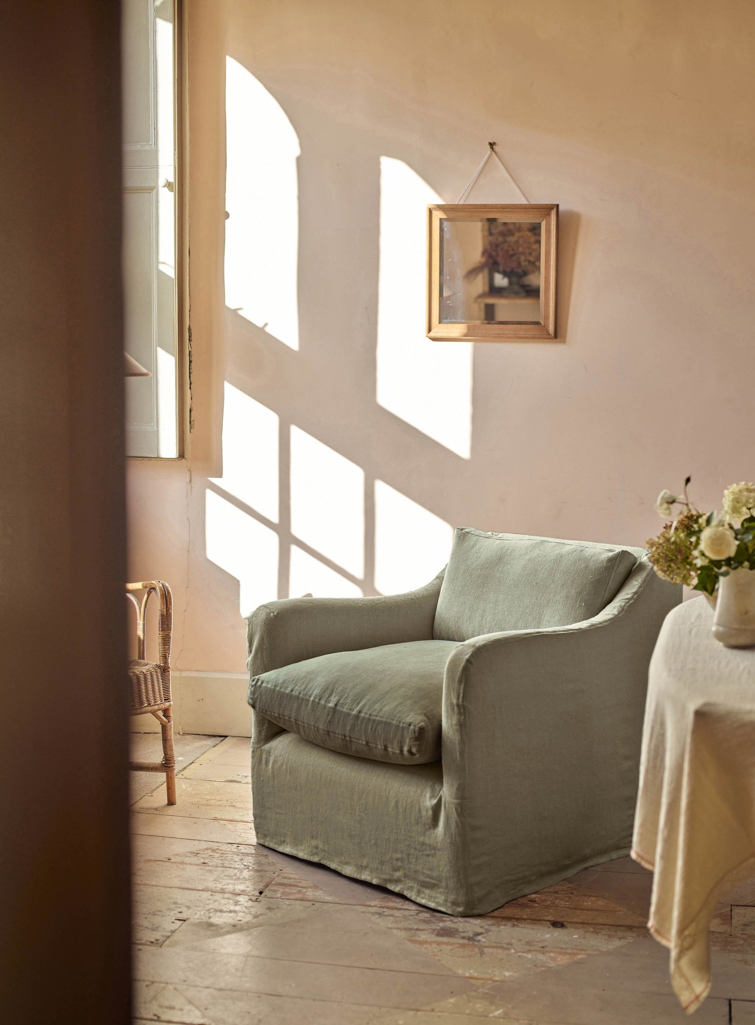 Warren Loose Cover Armchair, Olive Linen