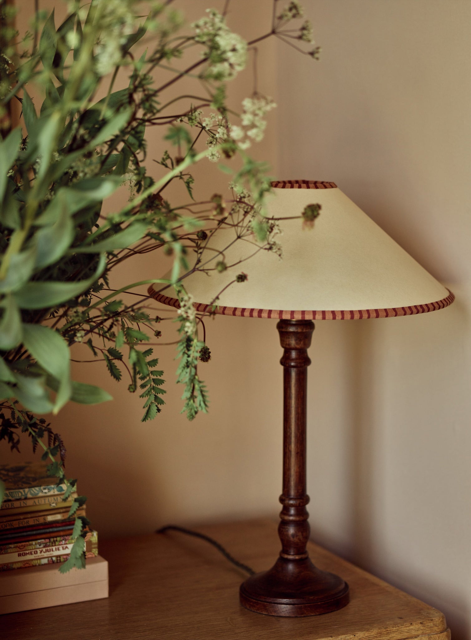 Arlo Card Lampshade, Medium, Pink Stripe Trim