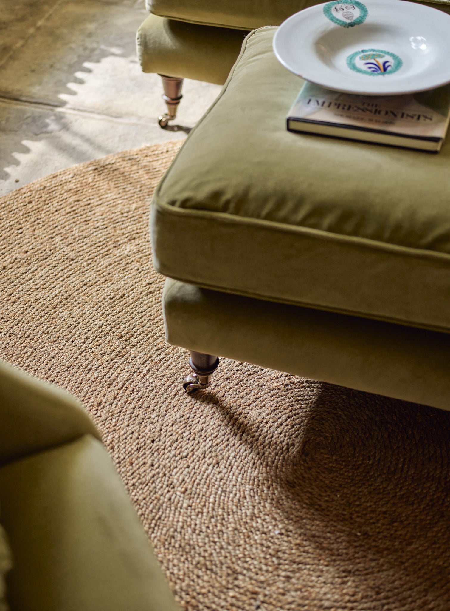 Abington Footstool, Olive Linen
