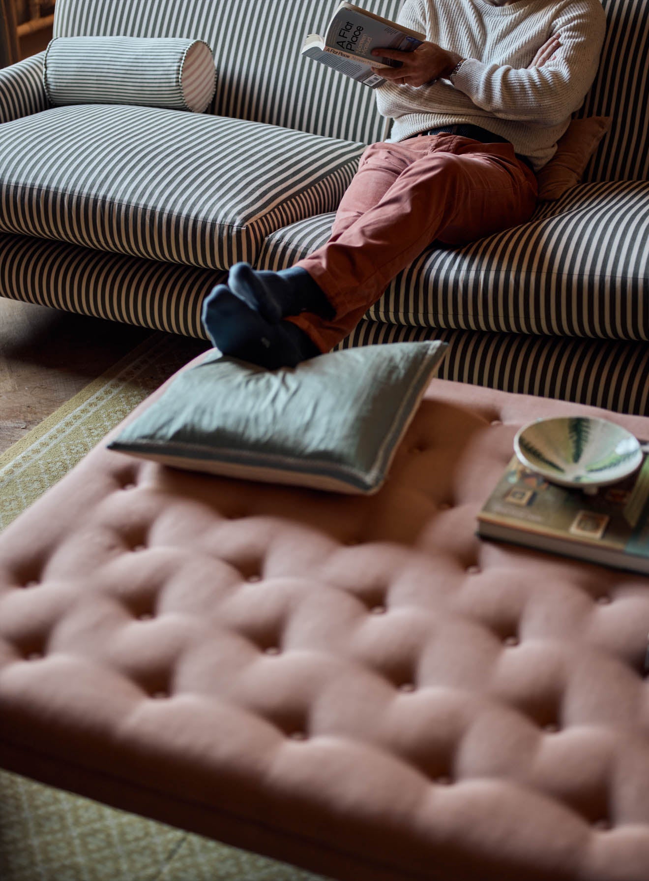 Freyer Footstool, Rectangular, Plaster Pink Linen