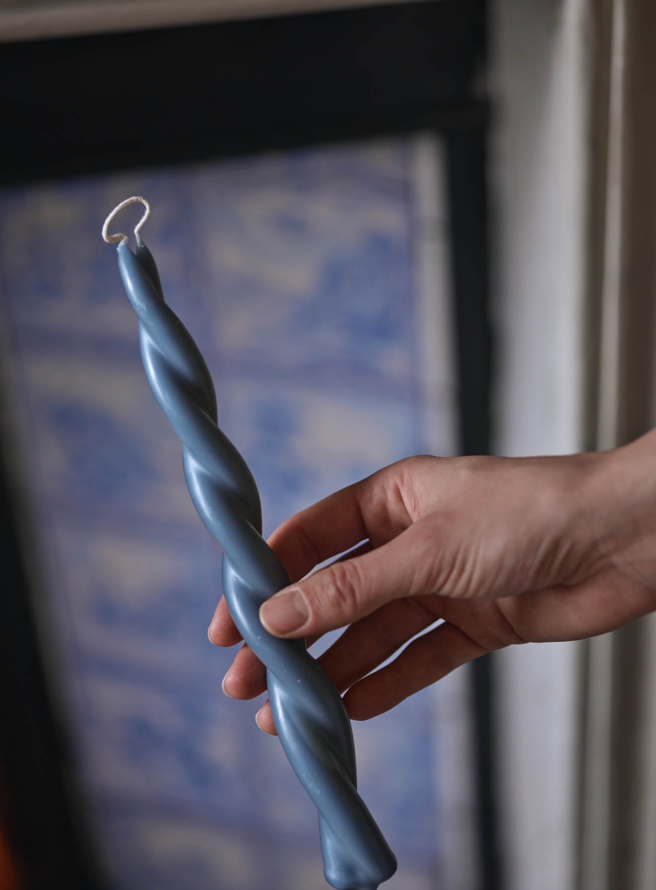 Beeswax Twisted Dinner Candle, Dove Blue