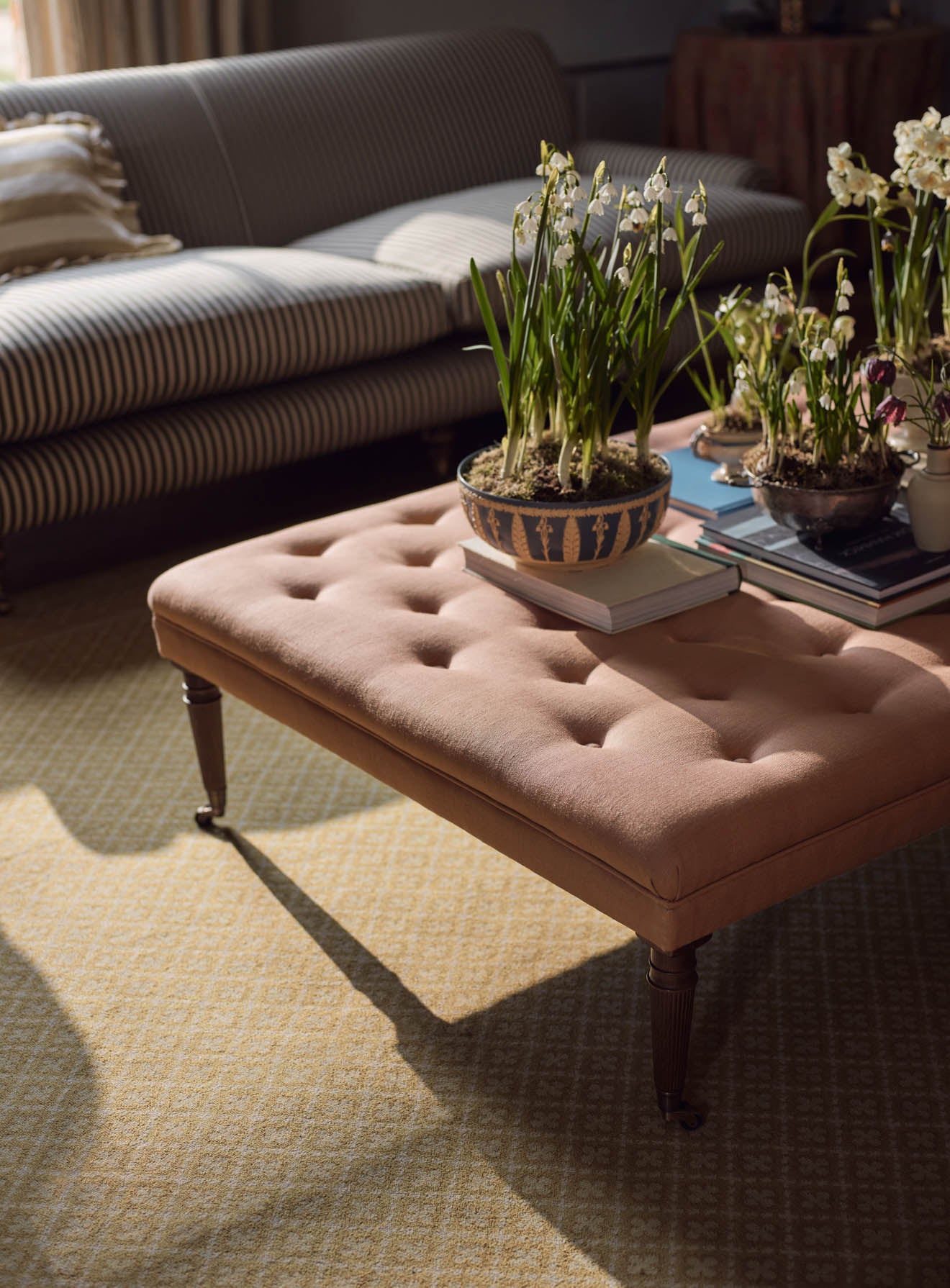 Freyer Footstool, Rectangular, Plaster Pink Linen