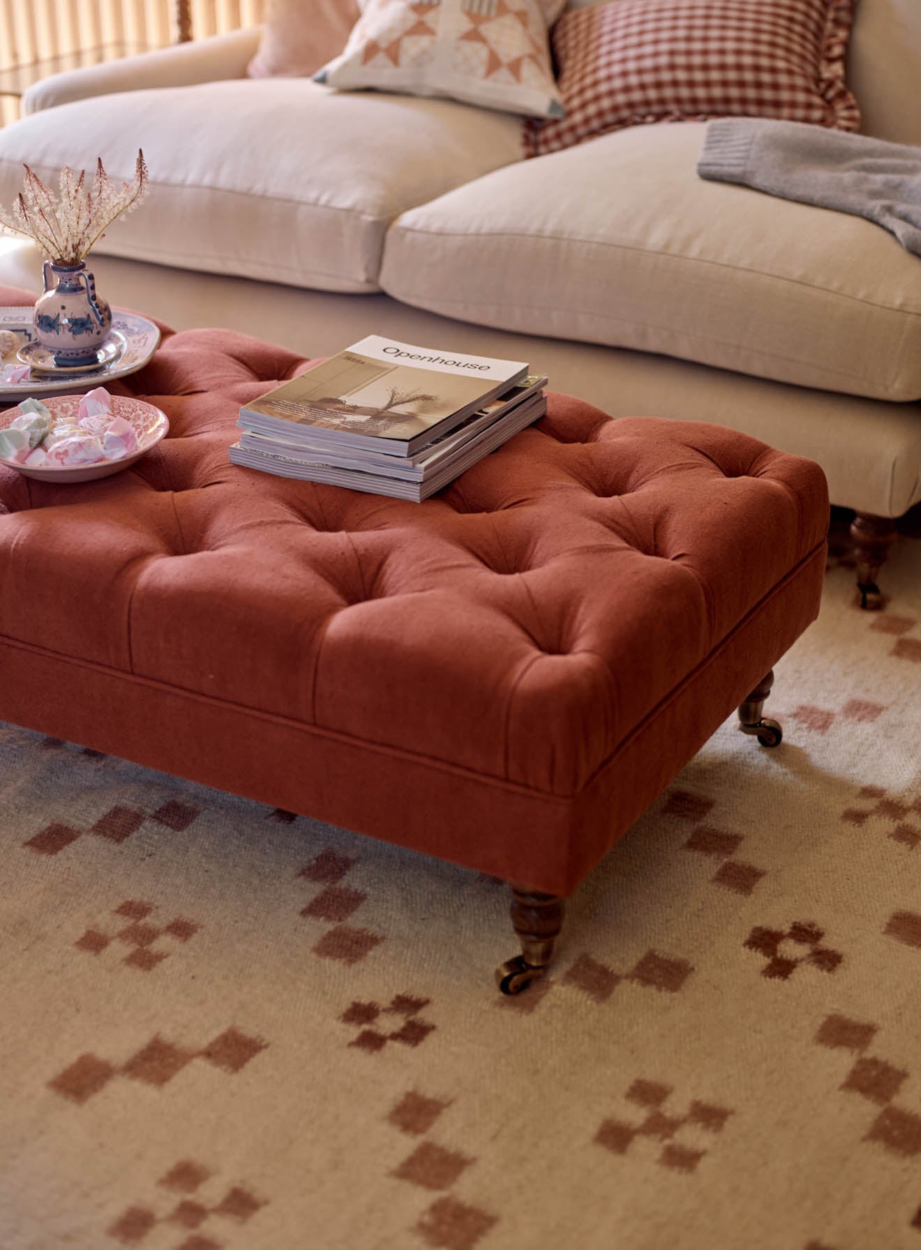 Elbert Ottoman, Rust Linen | Rowen & Wren