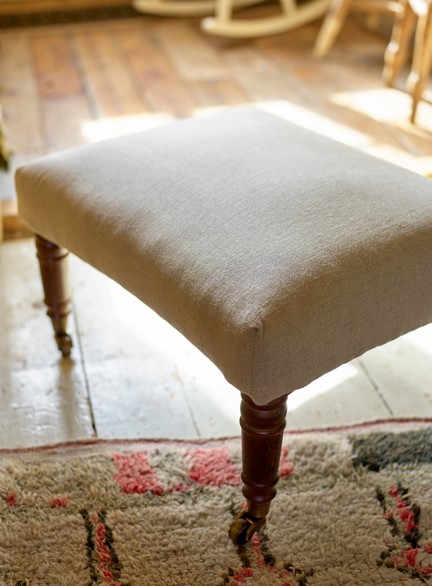 Edmund Footstool, Small, Rust Linen