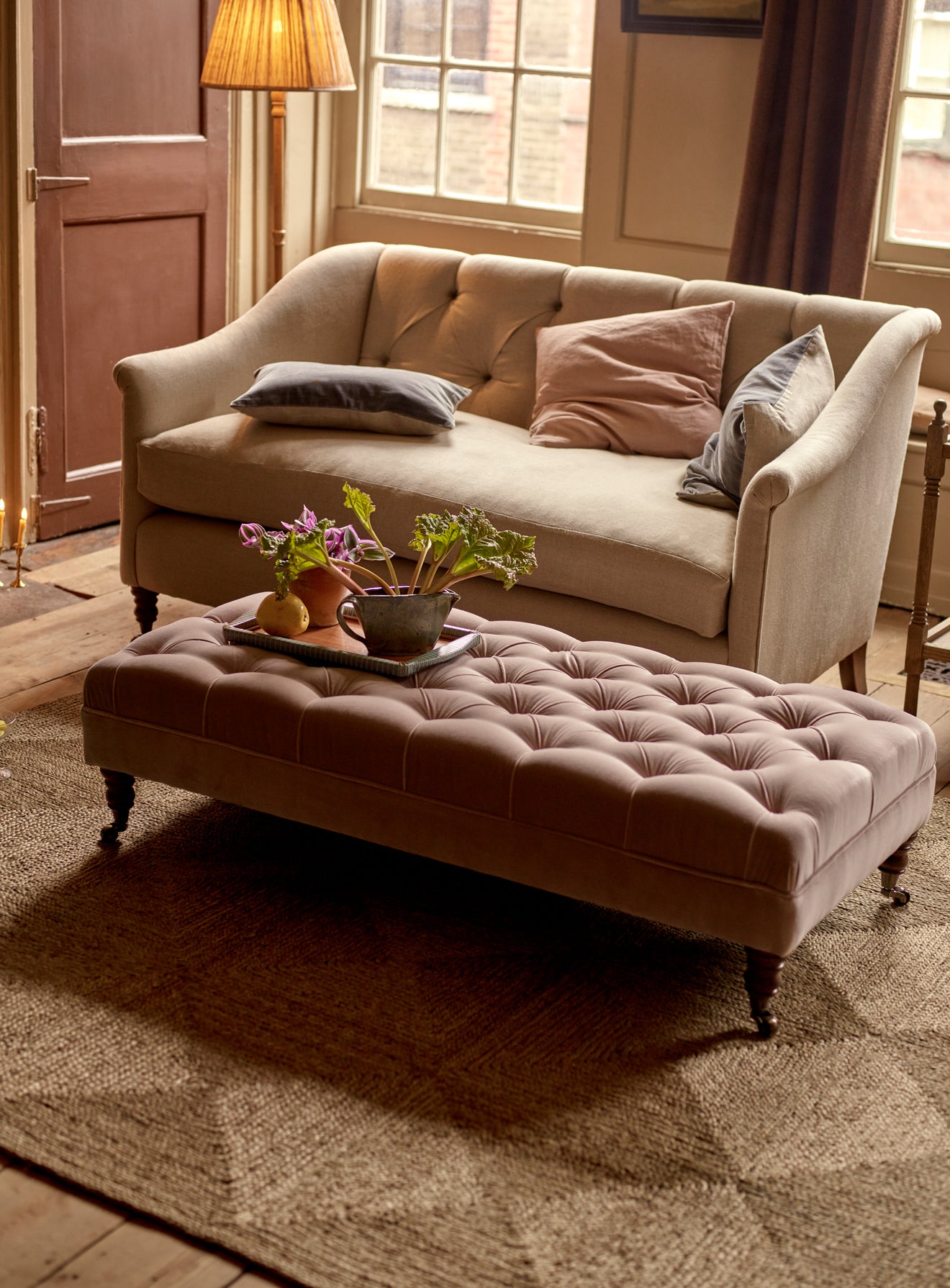 Elbert Ottoman, Heritage Green Stripe