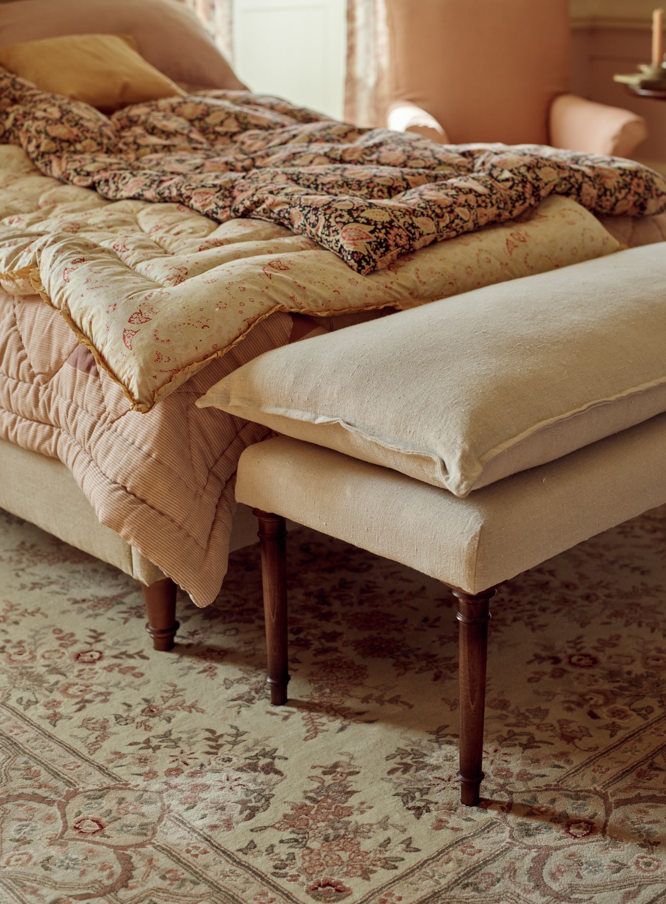 Mila Upholstered Bench, Flax Linen