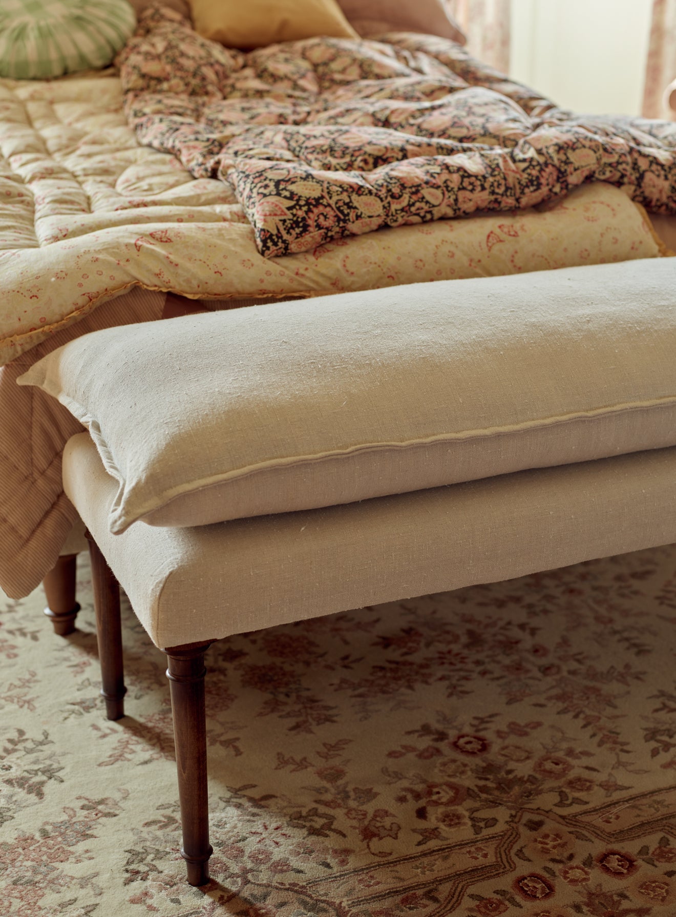 Mila Upholstered Bench, Flax Linen