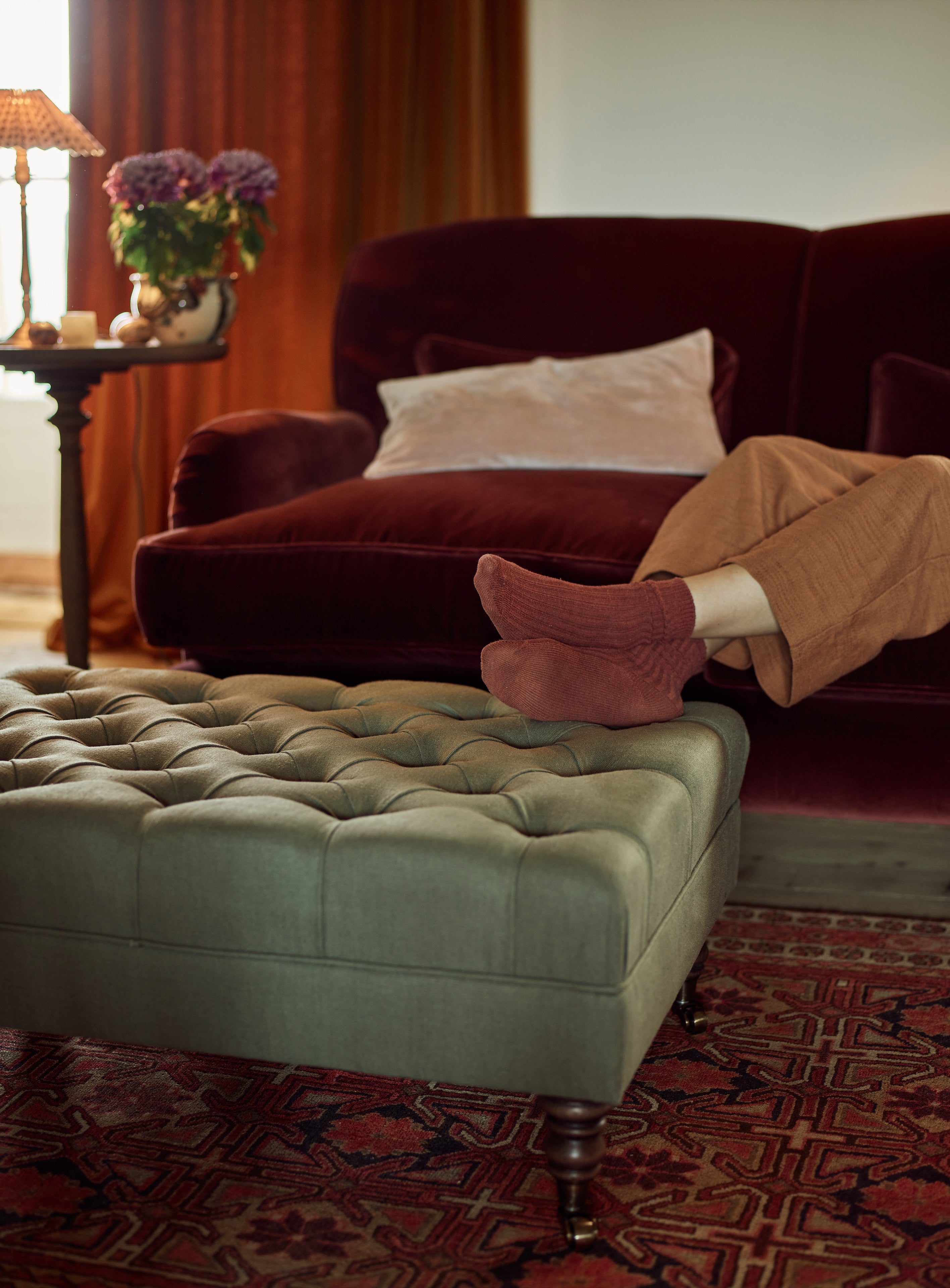 Elbert Footstool, Rust Velvet | Rowen & Wren