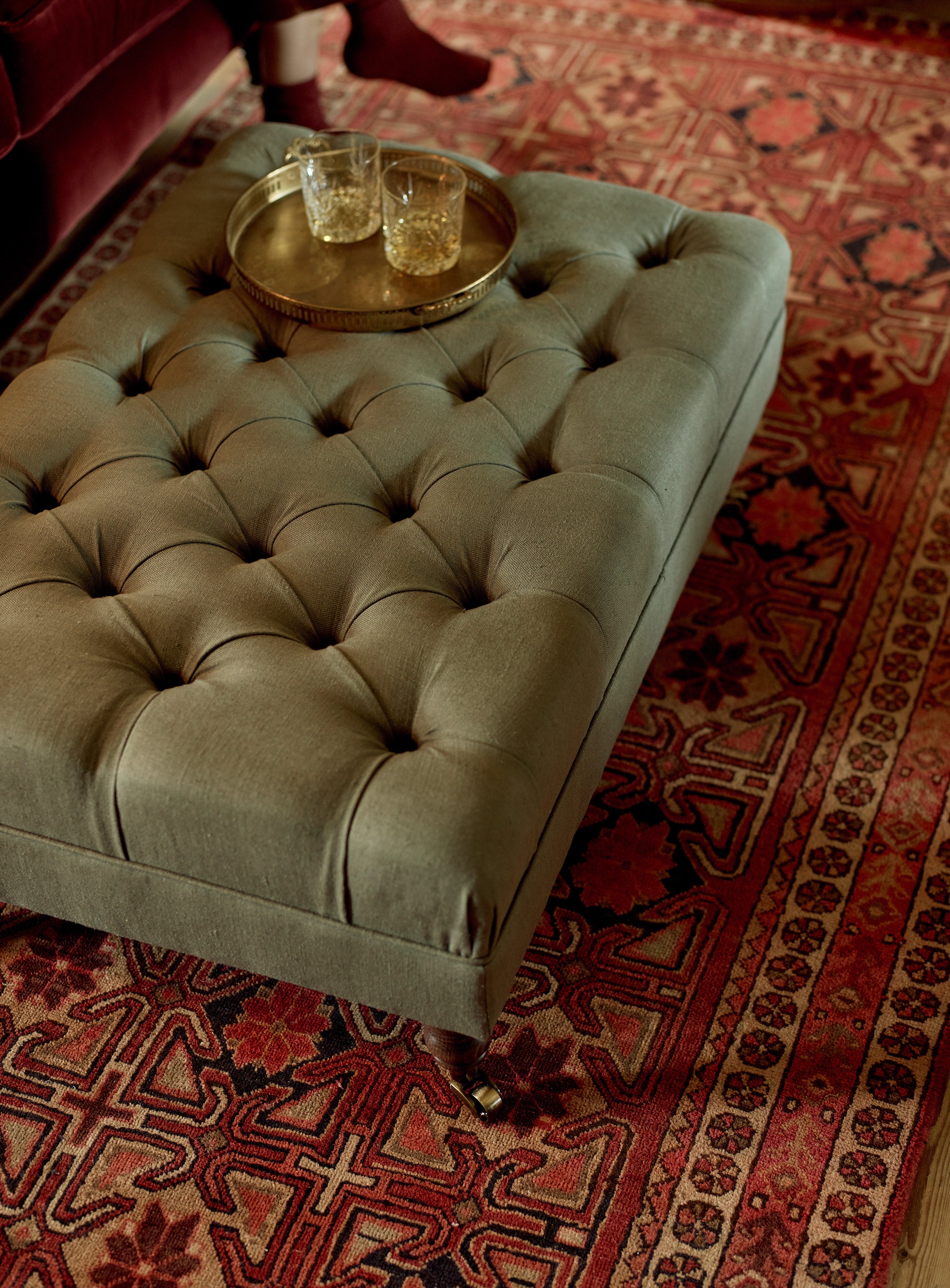 Elbert Footstool Moss Linen