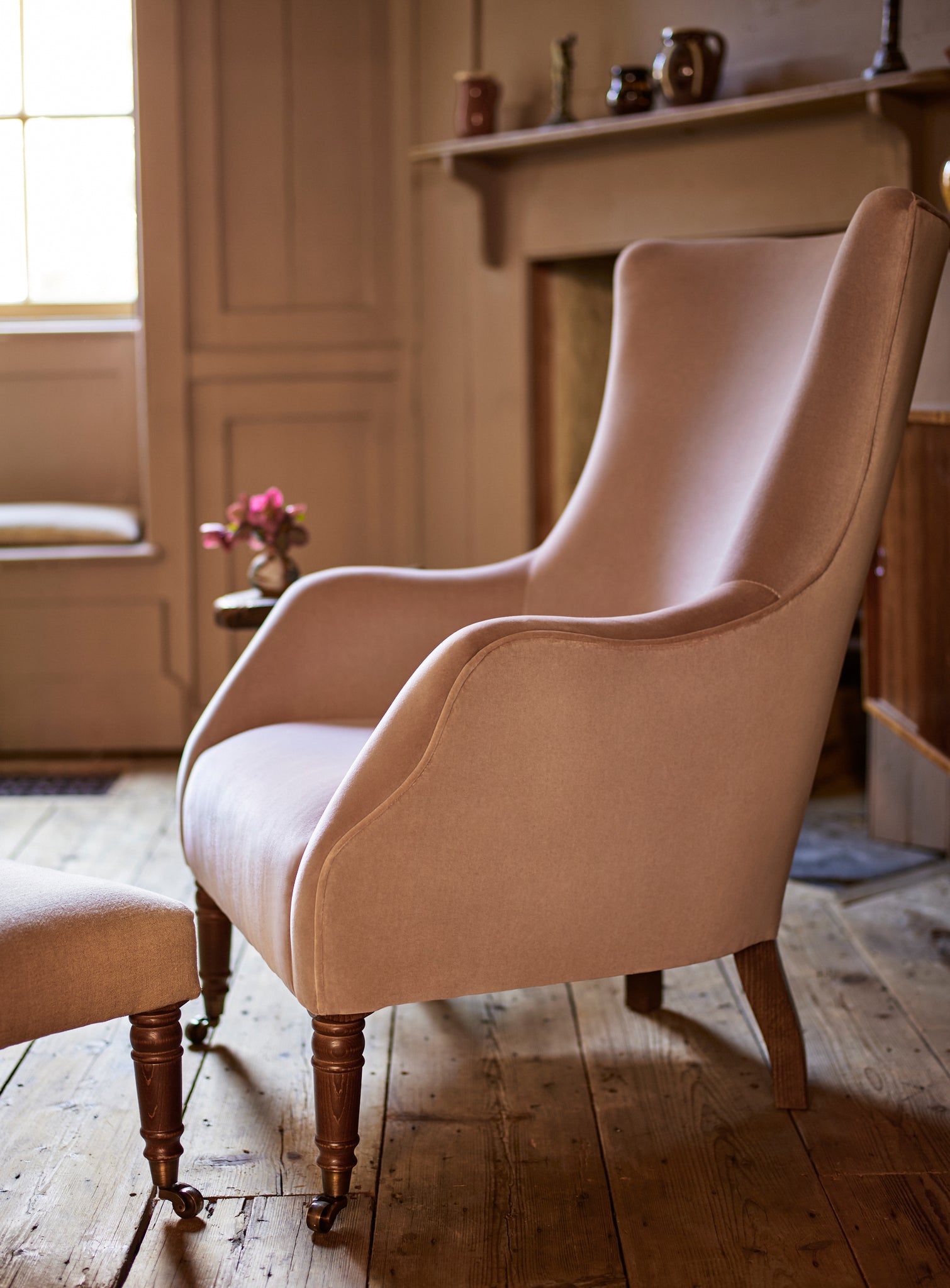 Bromley Wingback Chair, Grey Ticking Stripe
