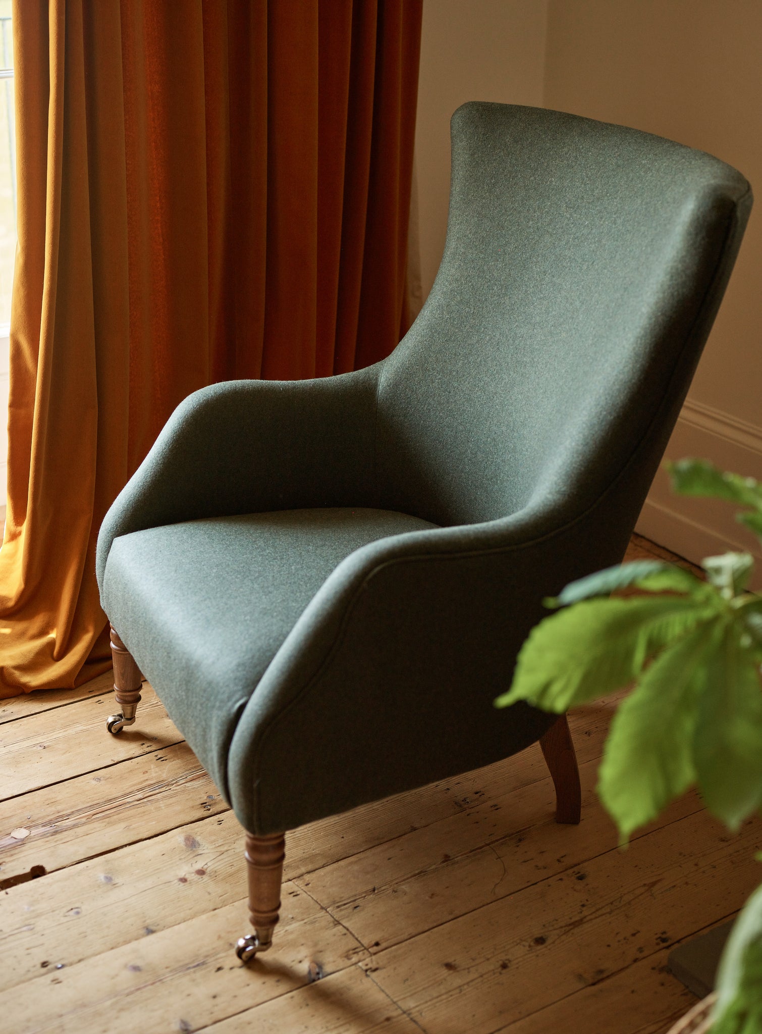 Bromley Wingback Chair, Moss Wool