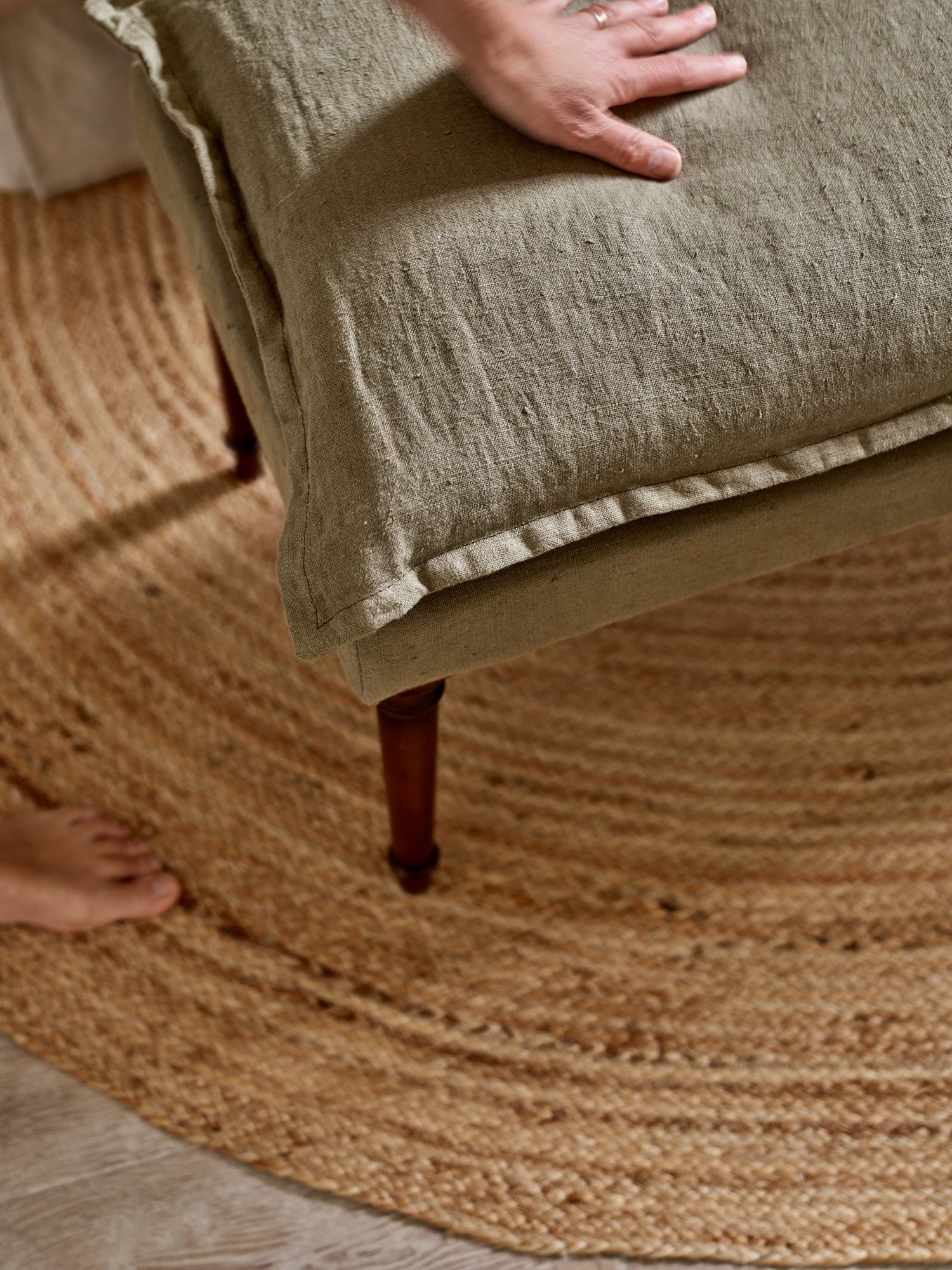 Mila Upholstered Bench, Sage Stripe