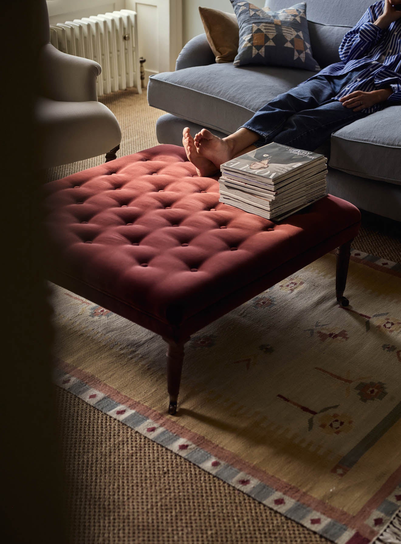 Freyer Footstool, Small, Rust Velvet | Rowen & Wren