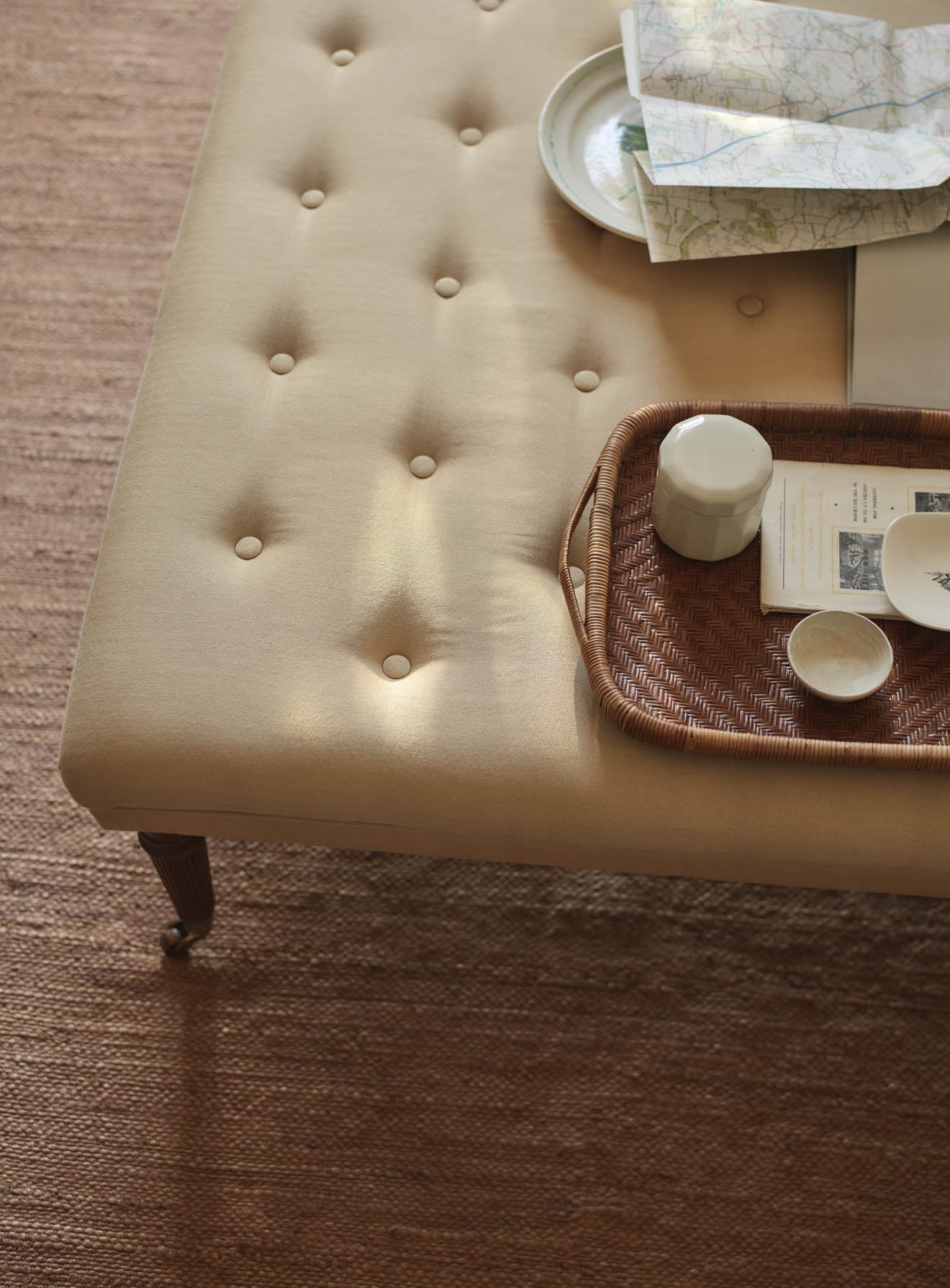 Freyer Footstool, Square, Straw Cotton