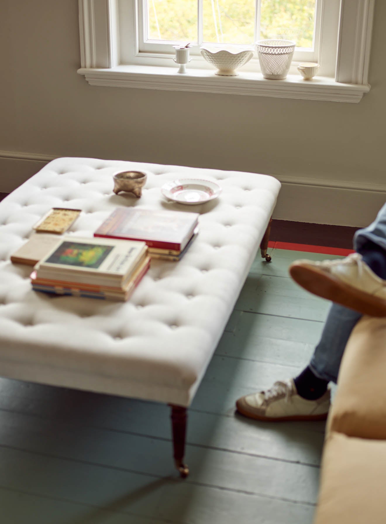 Freyer Footstool, Rectangular, Moss Linen