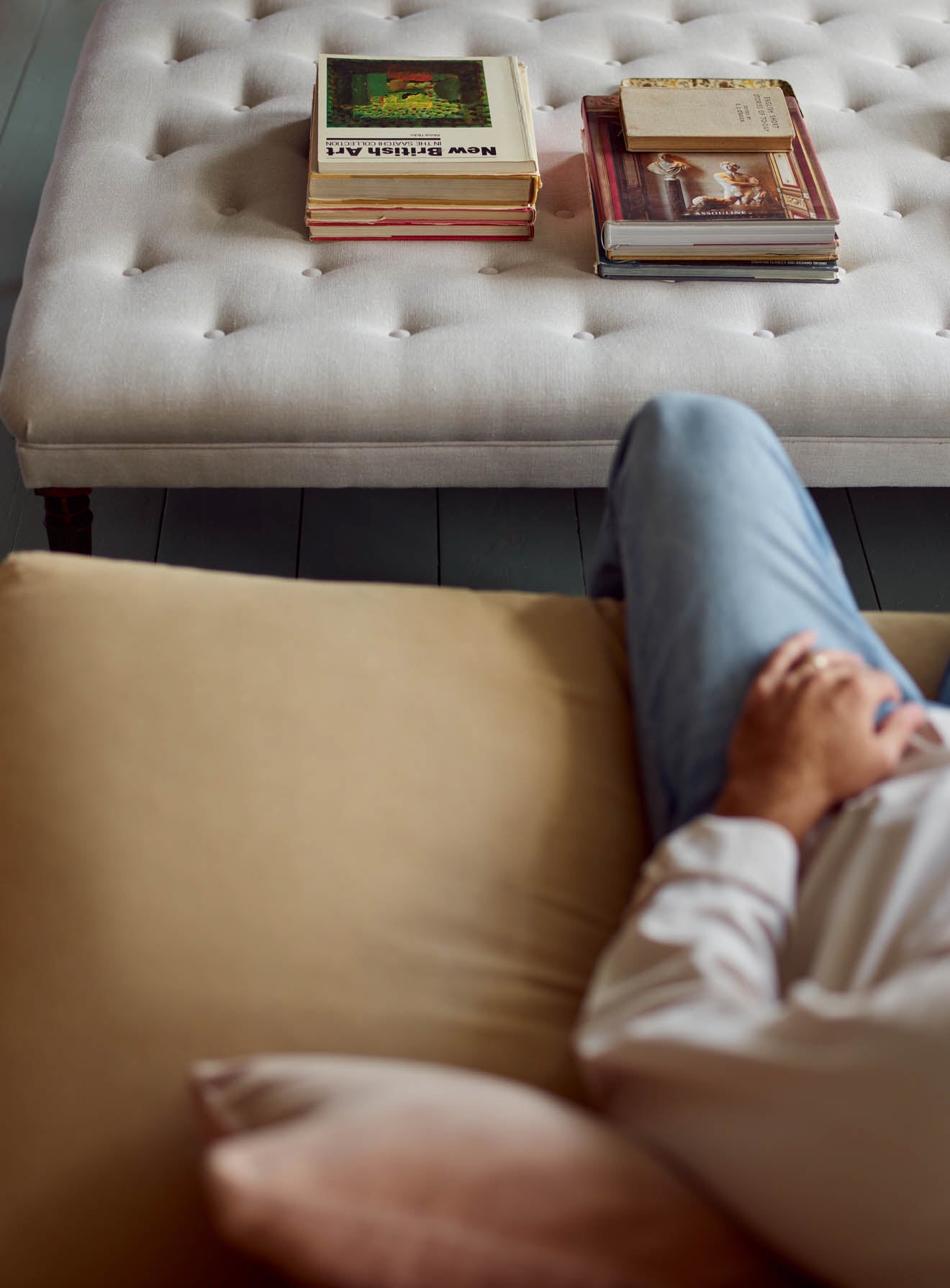 Freyer Footstool, Rectangular, Moss Linen