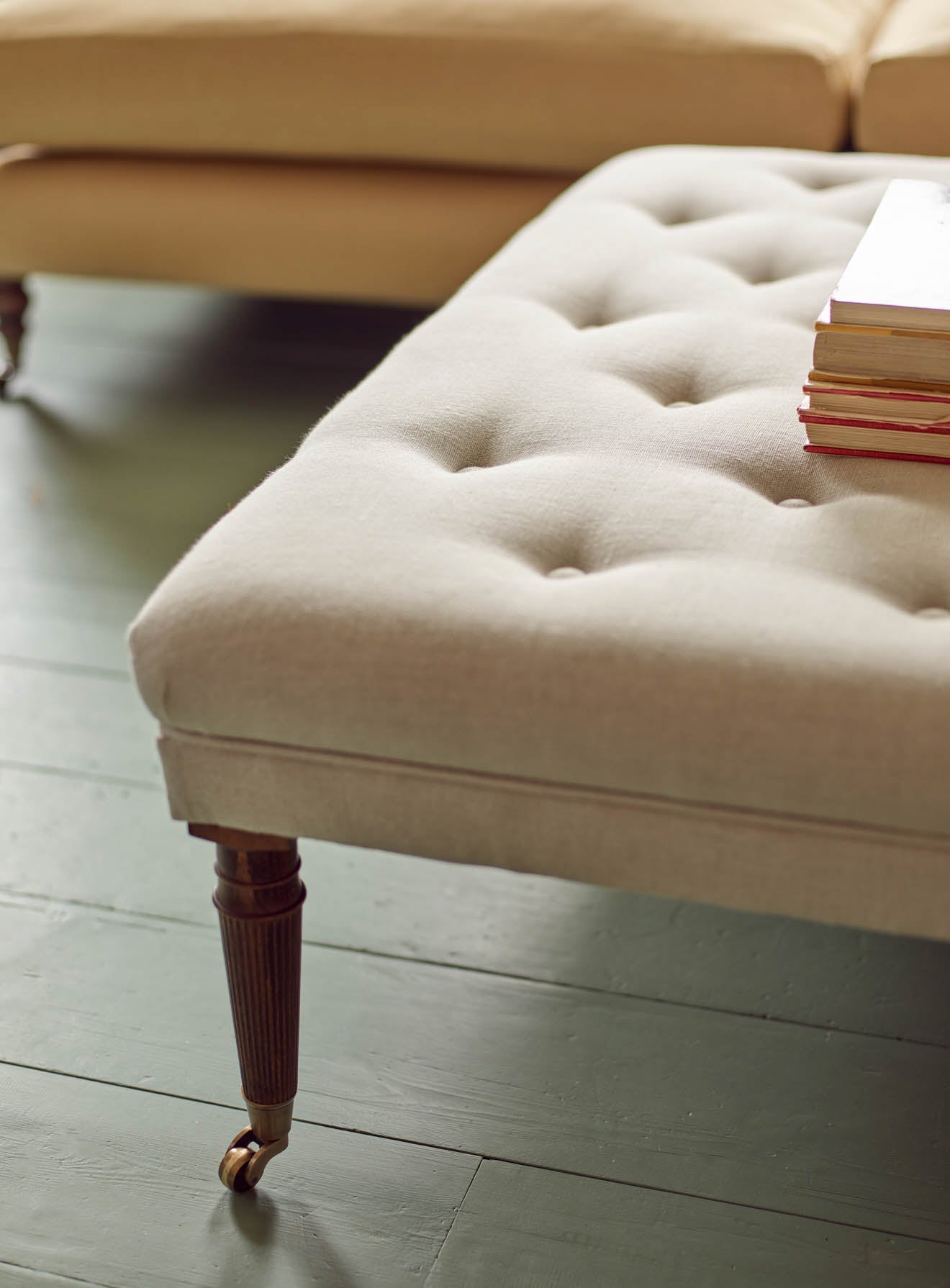 Freyer Footstool, Rectangular, Sage Velvet
