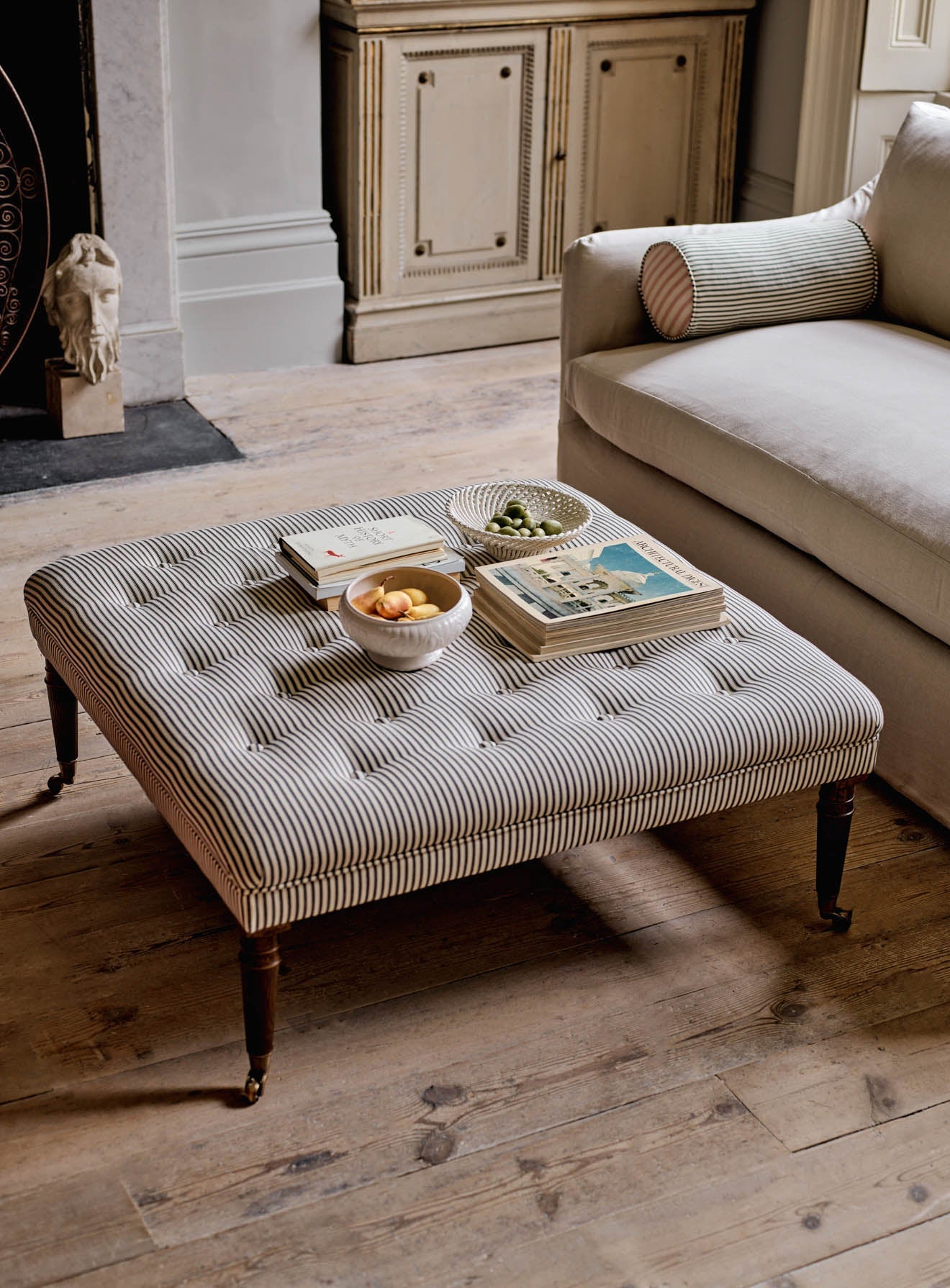 Freyer Footstool, Square, Sage Velvet