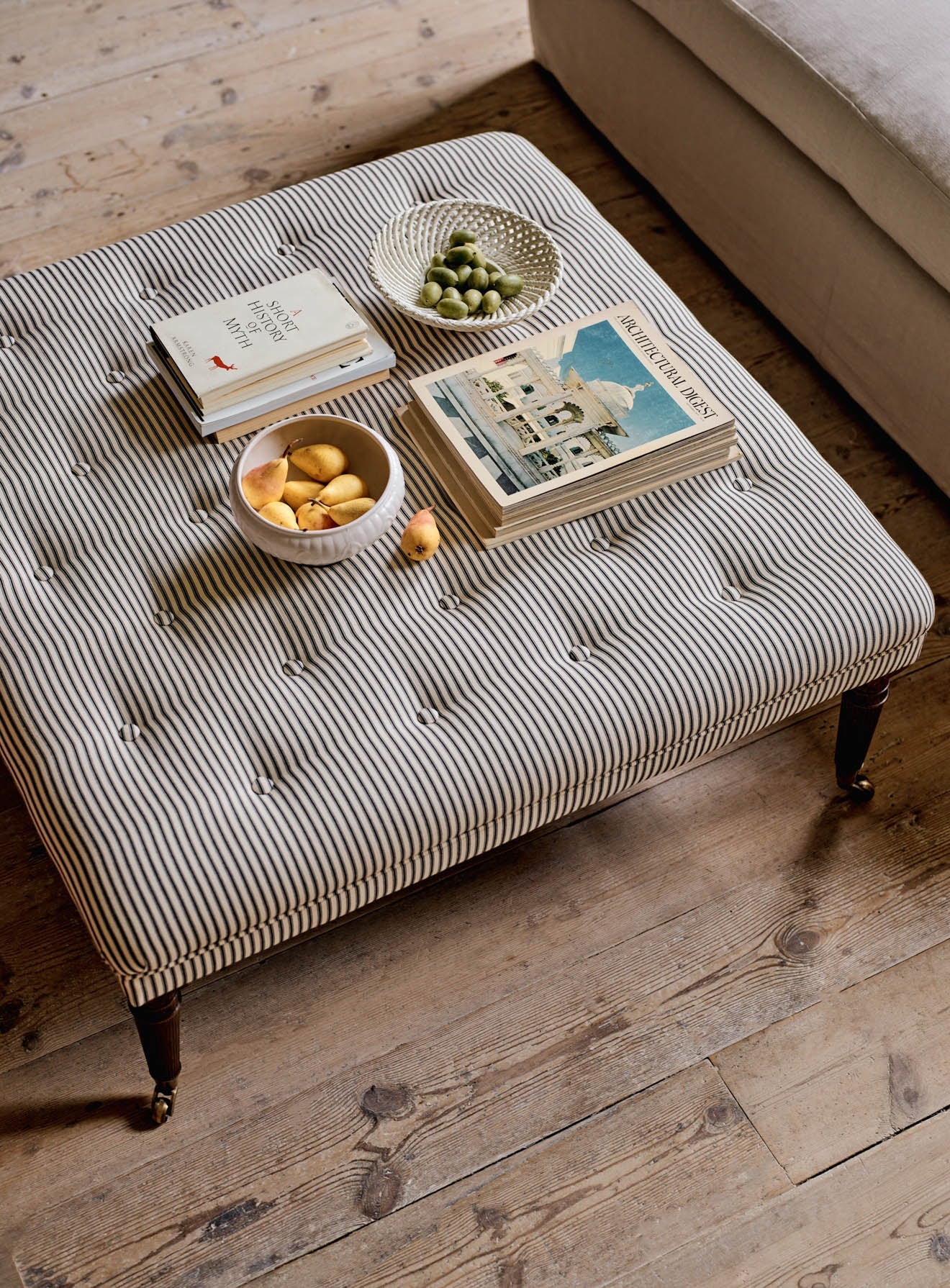 Freyer Footstool, Square, Soft Sage Cotton