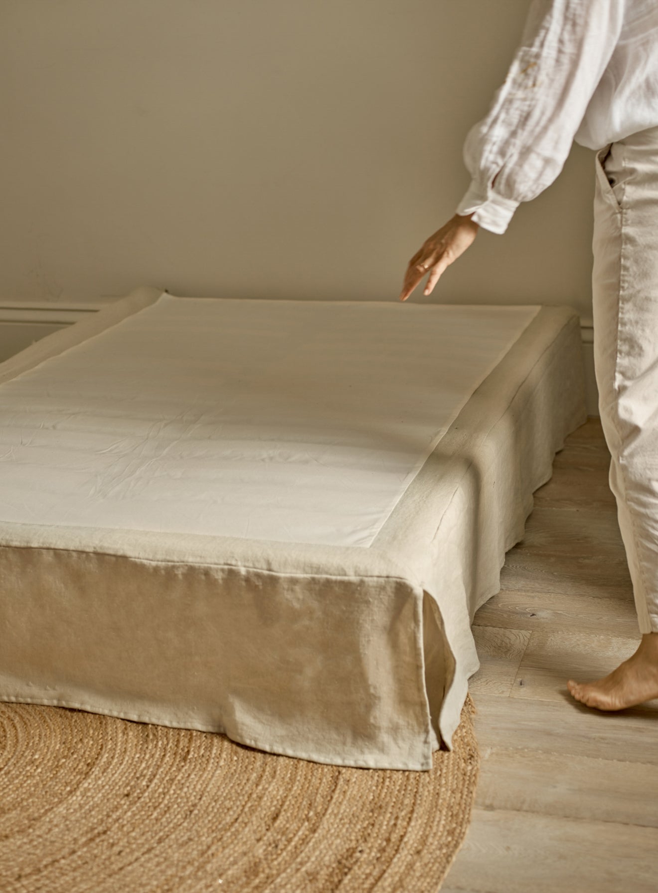 Mila Loose Cover Bed Base, Sage Stripe