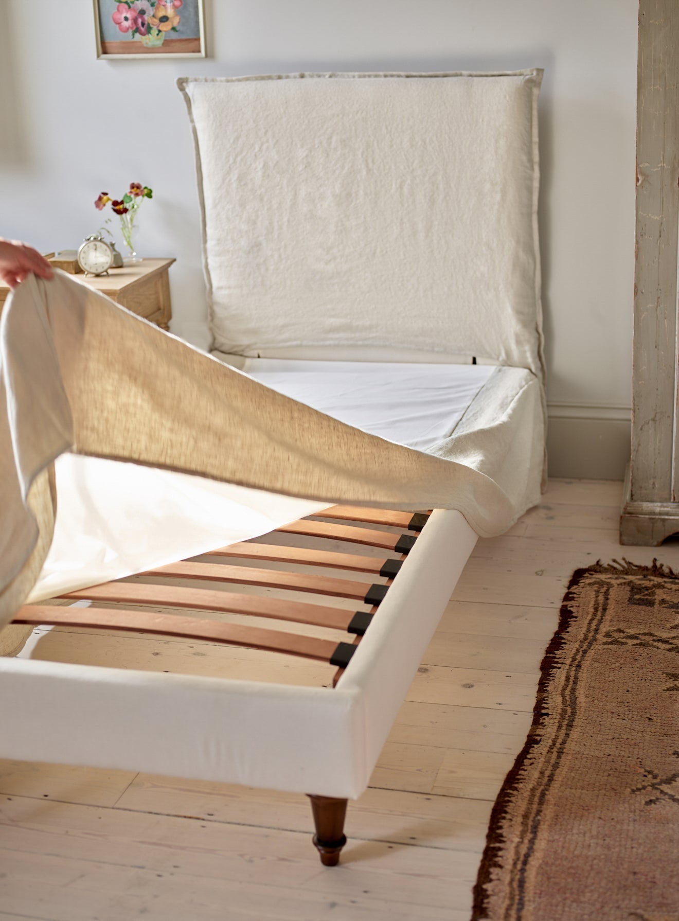 Mila Loose Cover Bed Base, Sage Stripe