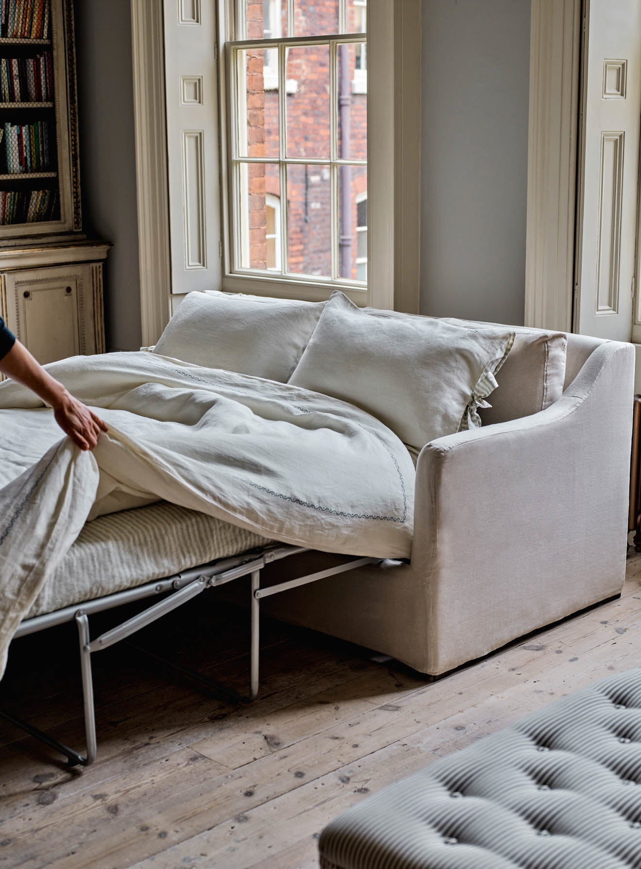 Warren Loose Cover Sofa Bed, Grey Linen
