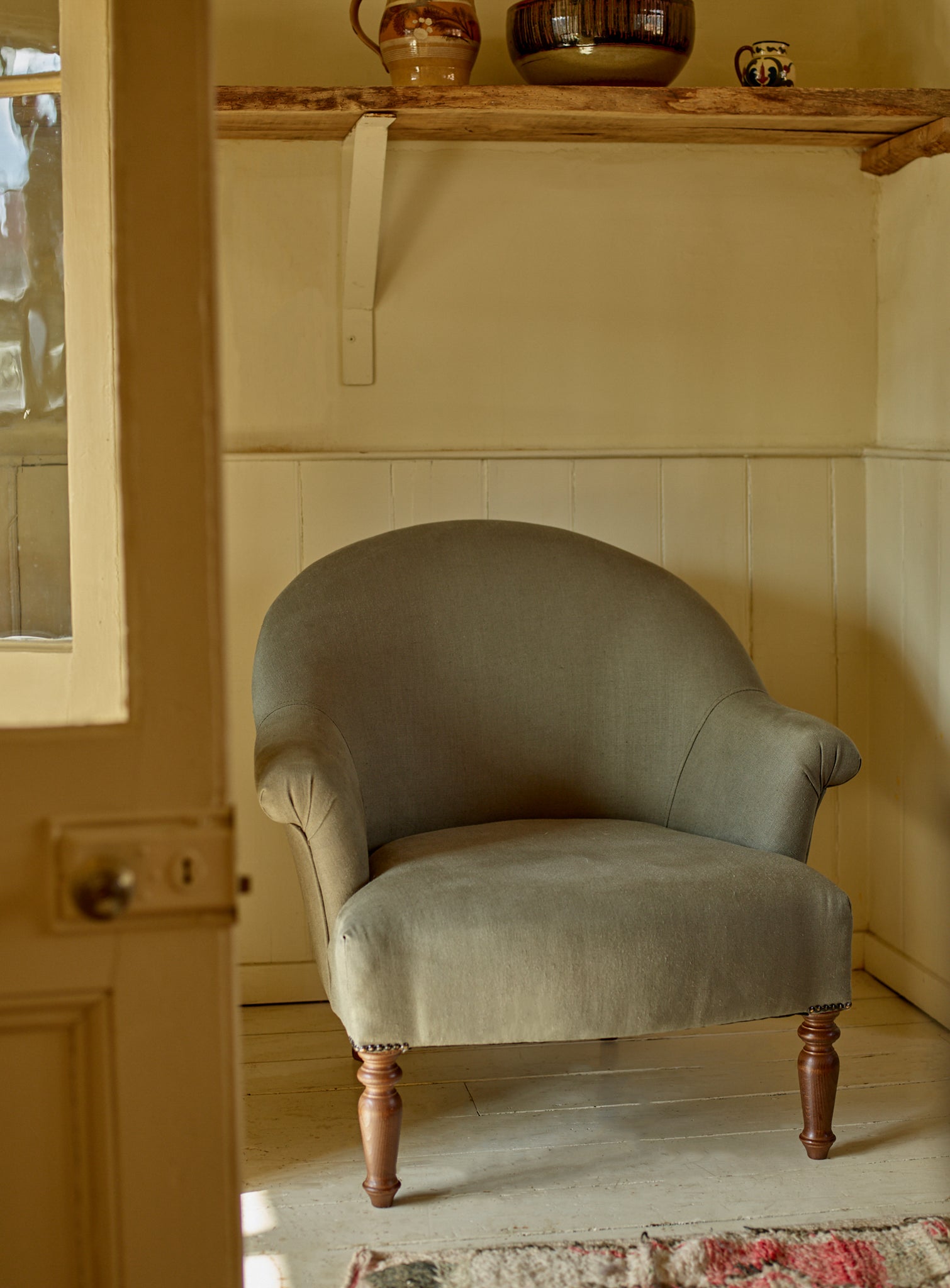 Clandon Armchair, Grey Ticking Stripe