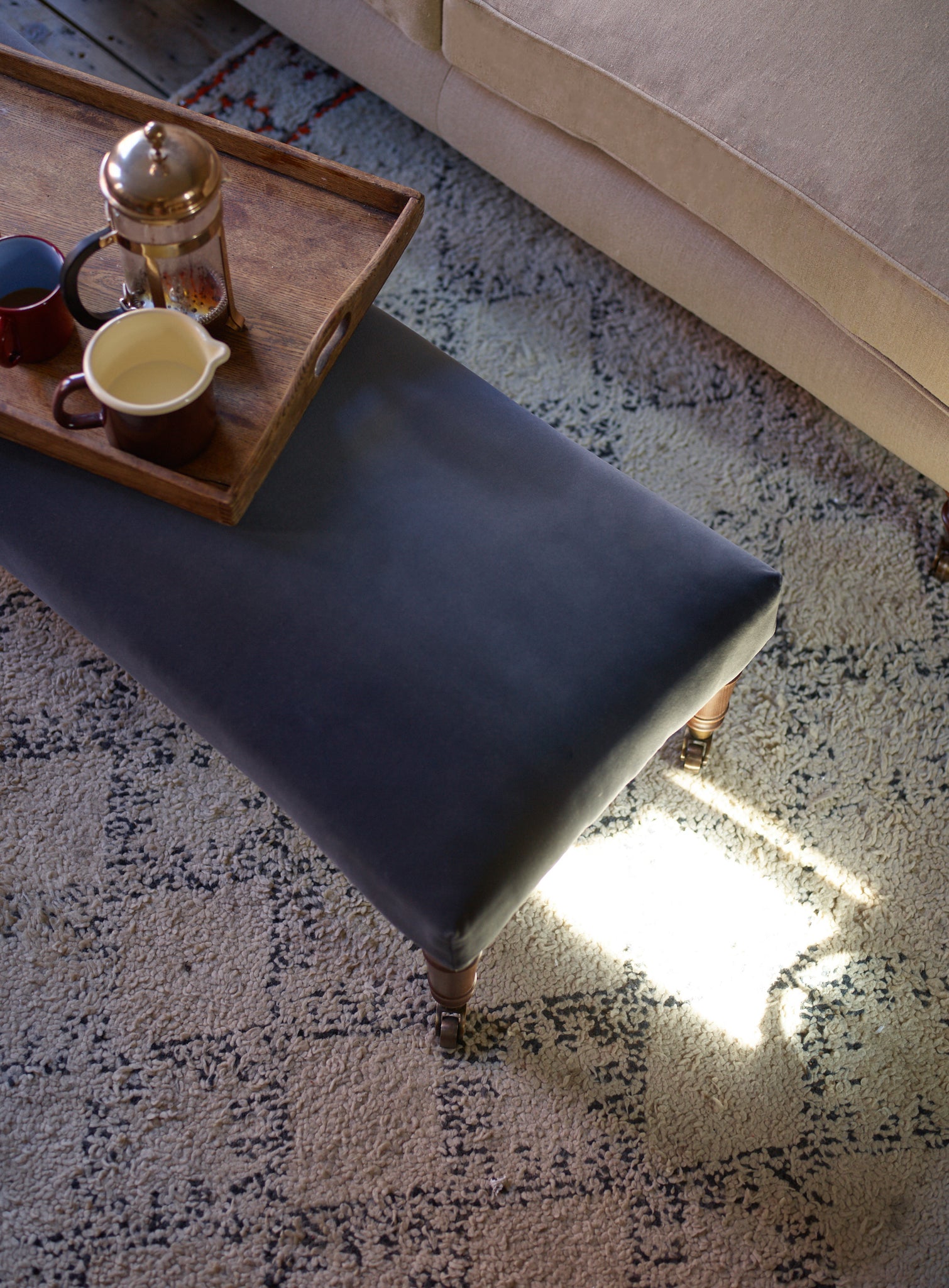 Edmund Footstool, Large, Charcoal Cotton