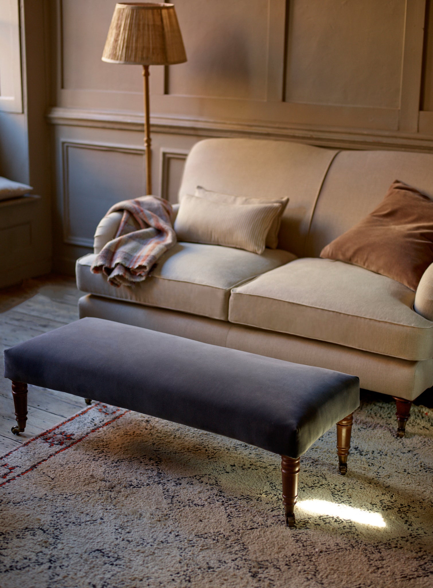 Edmund Footstool, Large, Ecru Linen