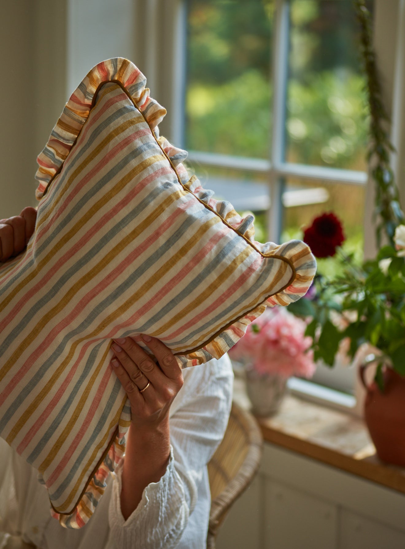Sofia Striped Frill Cushion by Rowen & Wren