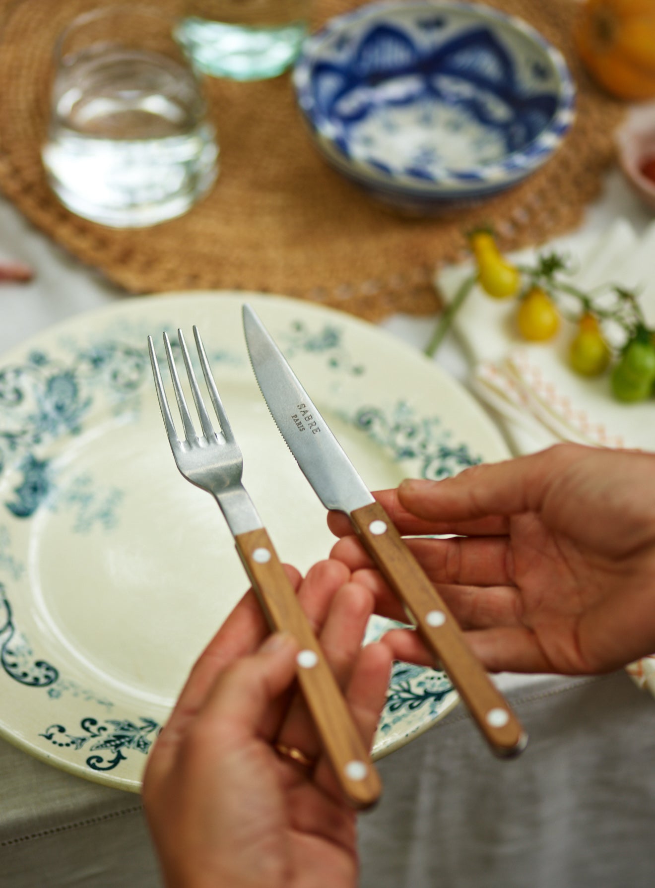 Vintage Wooden Cutlery, Table Knife, Set of Six