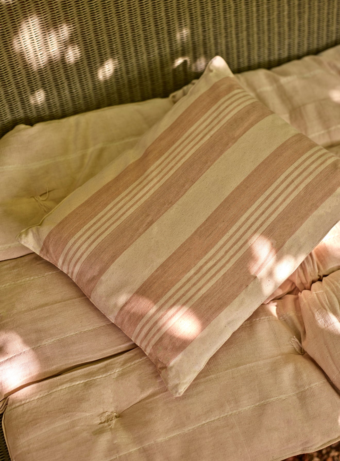 Handwoven Cotton Cushion, Dusky Pink Stripe