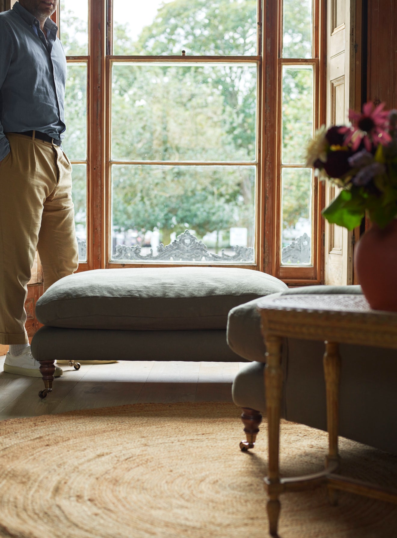 Remy Footstool, Natural Linen