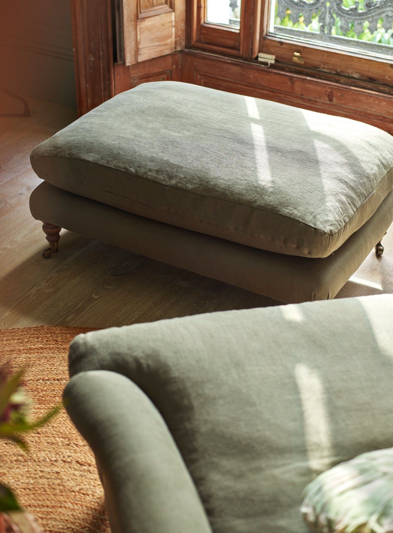 Remy Footstool, Grey Linen