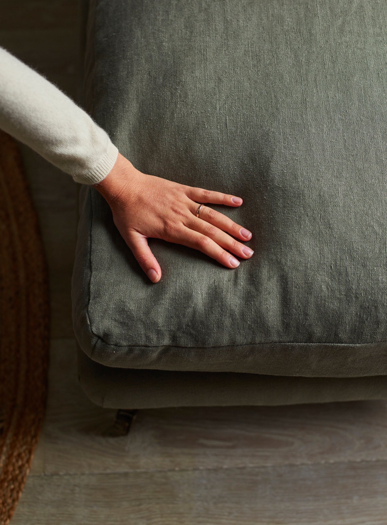 Remy Footstool, Sage Stripe