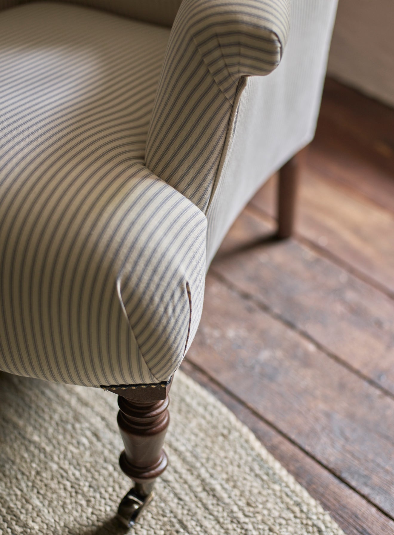 Finley Armchair, Grey Ticking Stripe