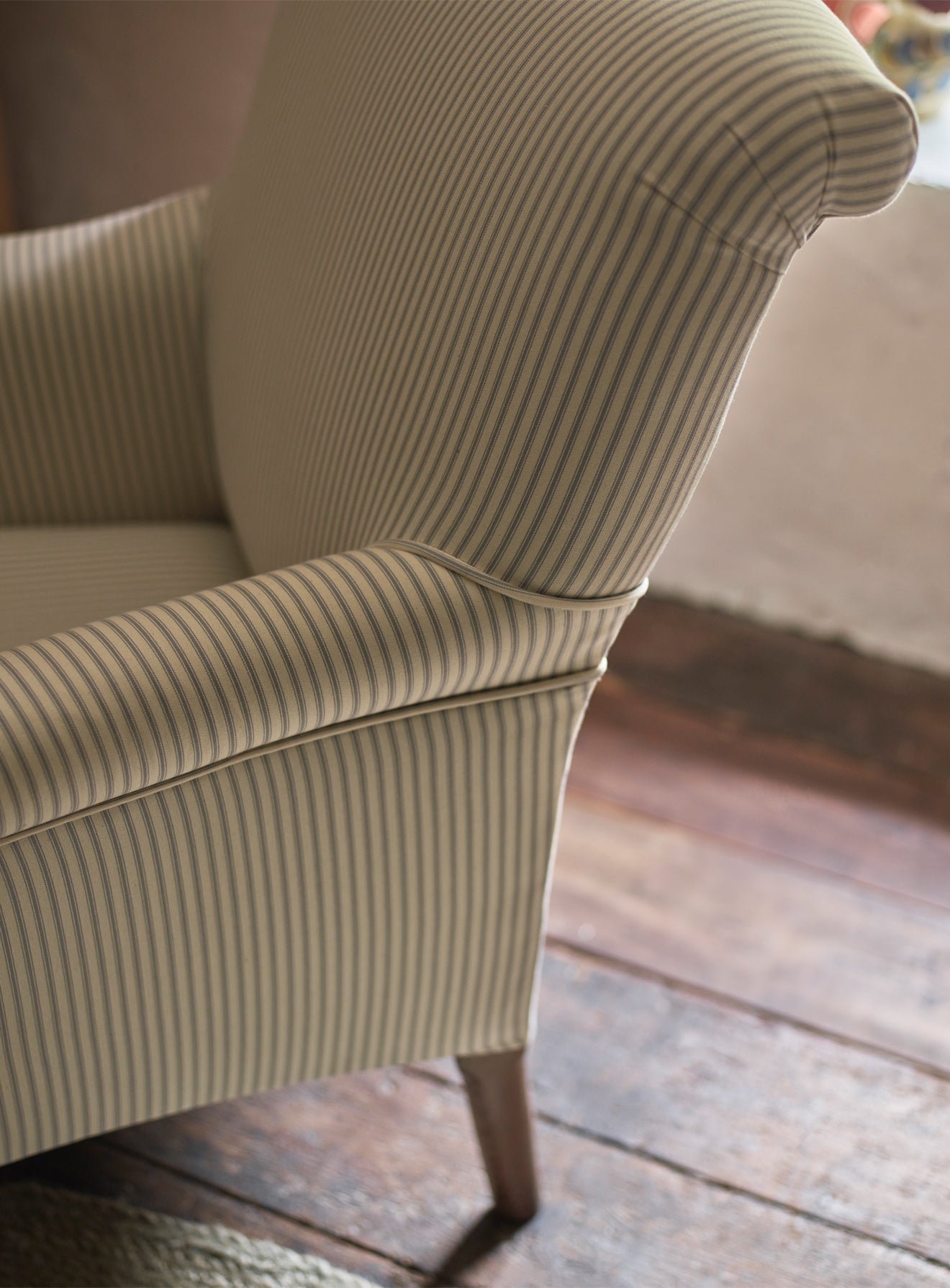 Finley Armchair, Grey Ticking Stripe