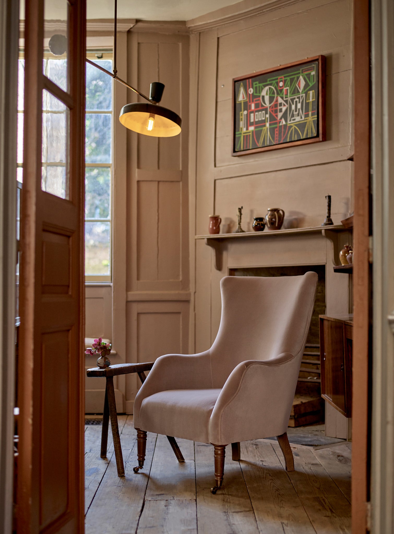 Bromley Wingback Chair, Dark Olive Velvet