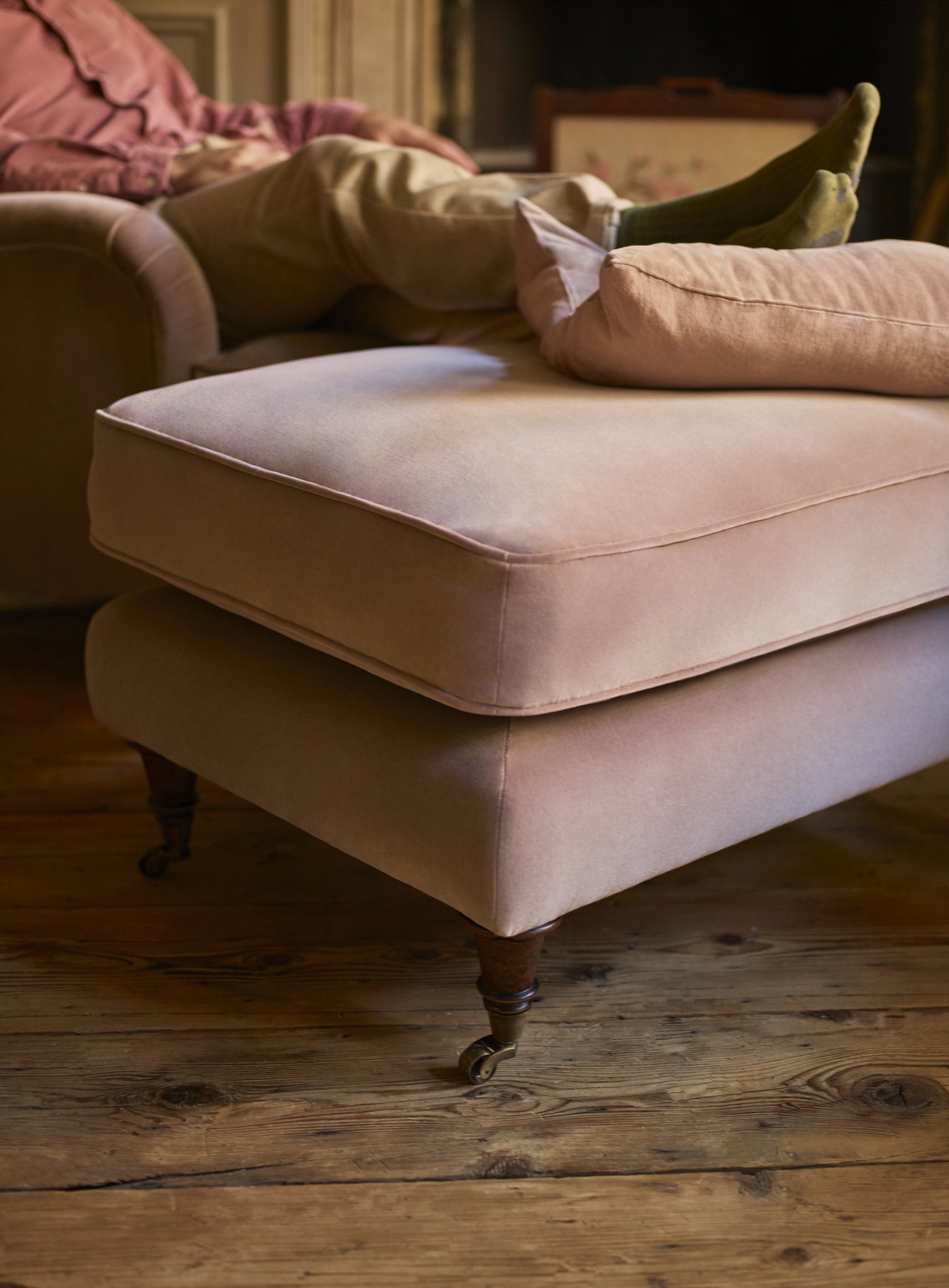 Abington Footstool, Moss Linen