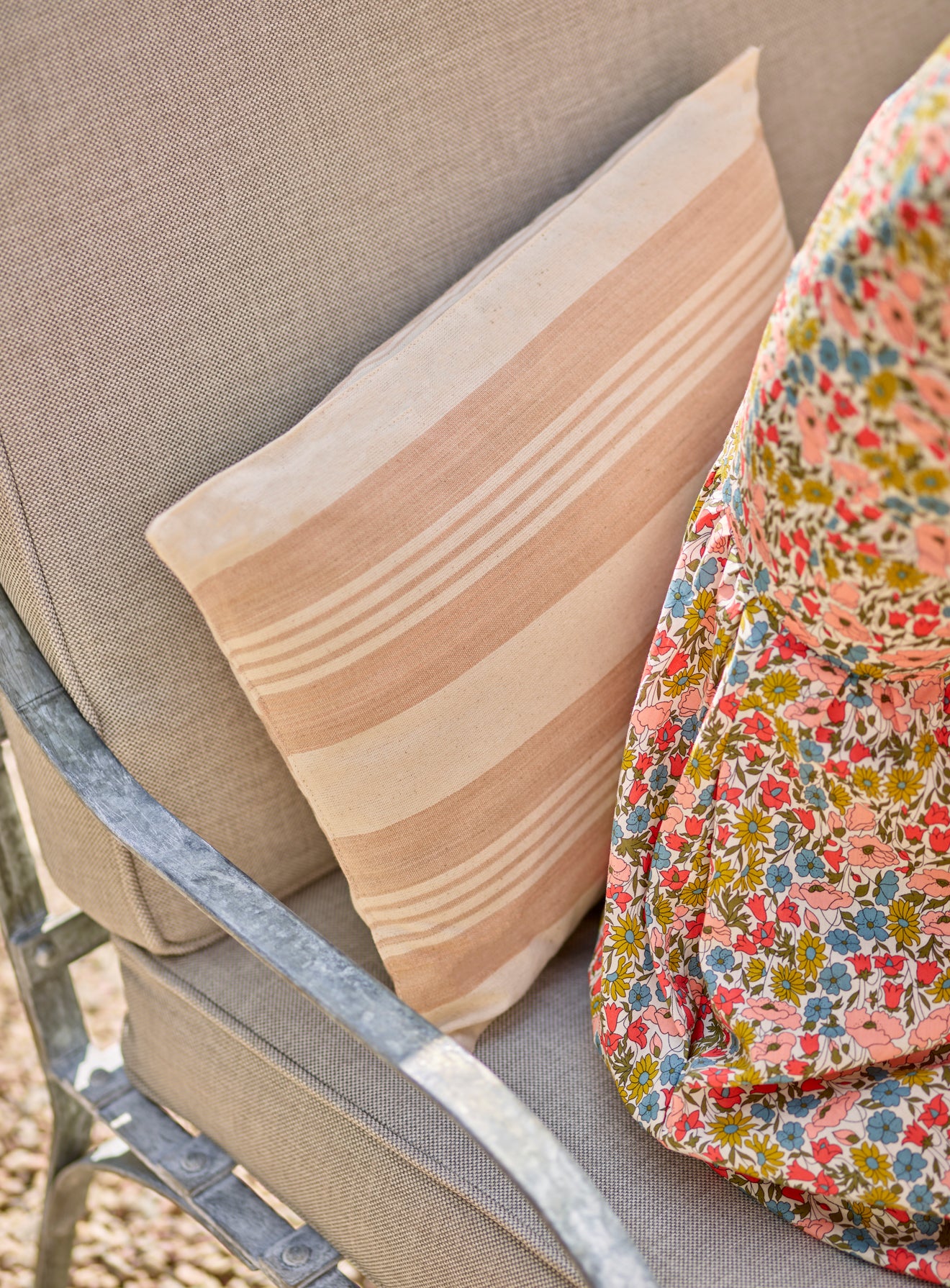 Handwoven Cotton Cushion, Dusky Pink Stripe