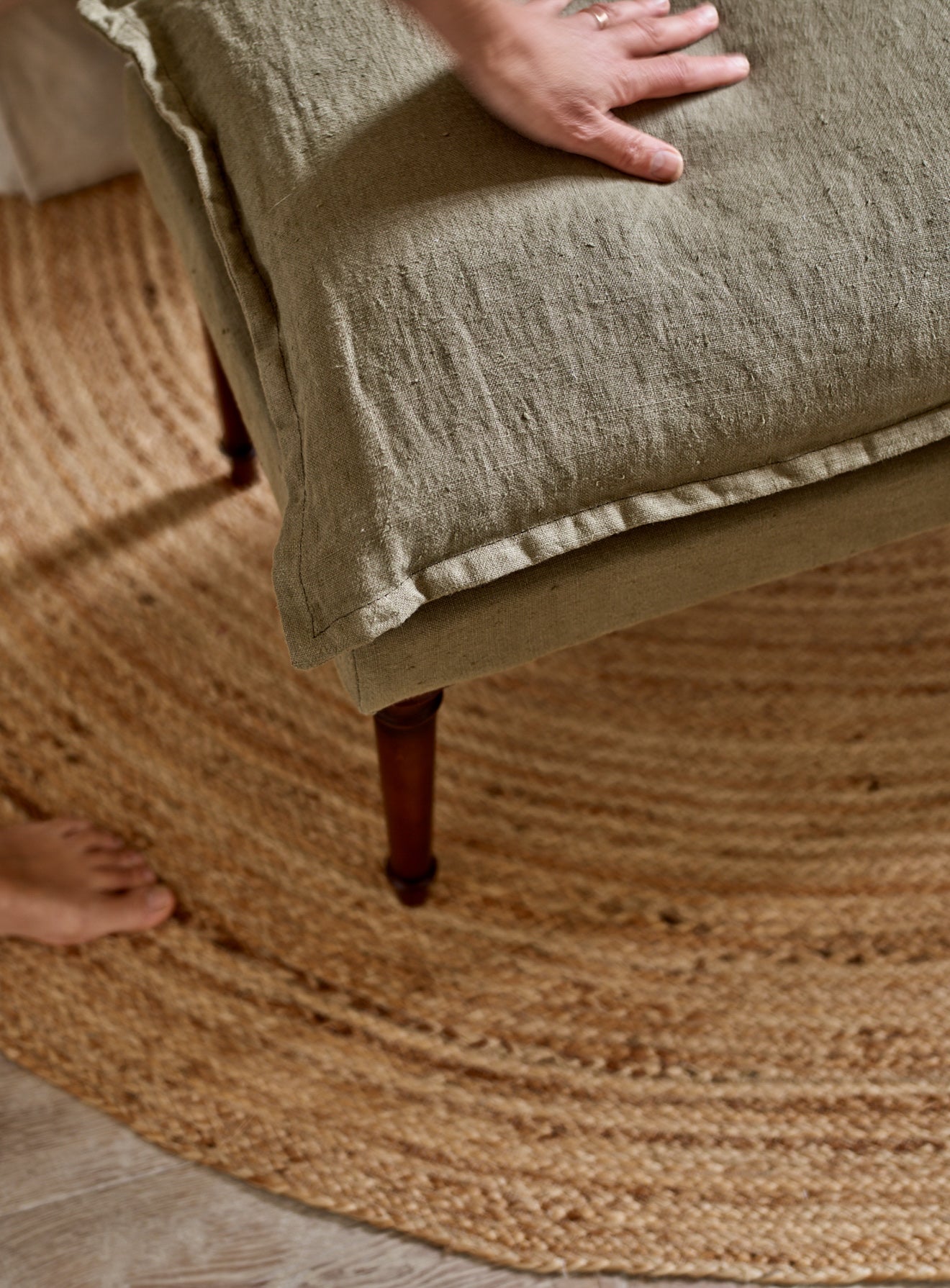 Mila Upholstered Bench, Olive Linen